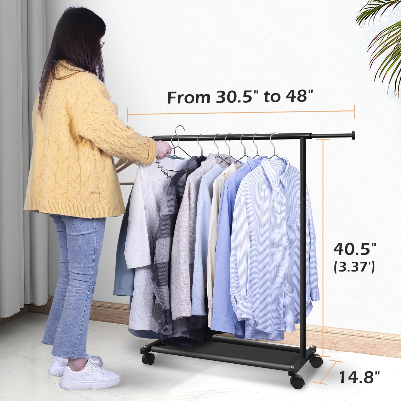 MISSLO Short Clothing Racks for Hanging Clothes with Bottom Shelves and Wheels Heavy Duty Rolling Clothes Rack Kids Clothing Rack for Adult Coat, Closet, Wardrobe (Black)