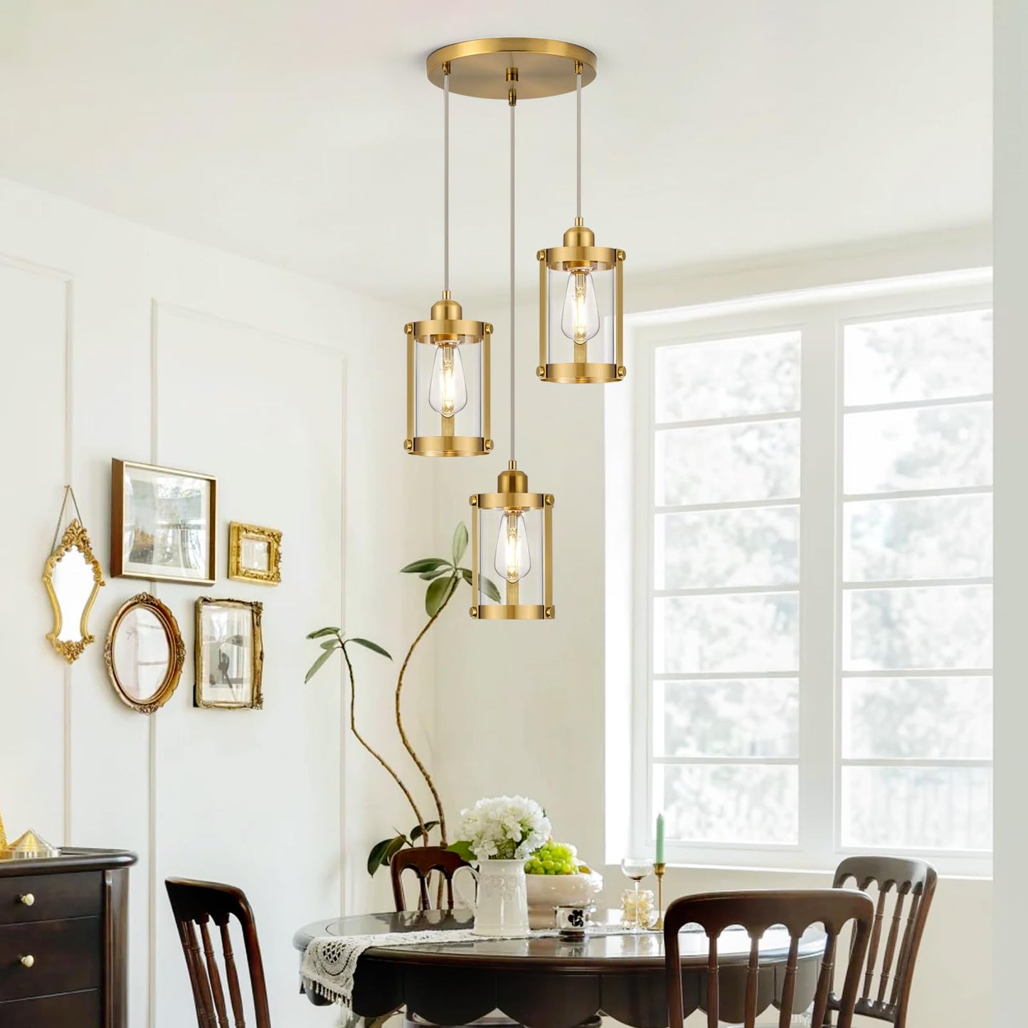 Osimir 3-Light Pendant Lighting, Brushed Gold Dining Room Chandelier Light Fixture Over Table with Clear Glass, Modern Cluster Hanging Lights for Kitchen Island Sink, OS-3014-3BG