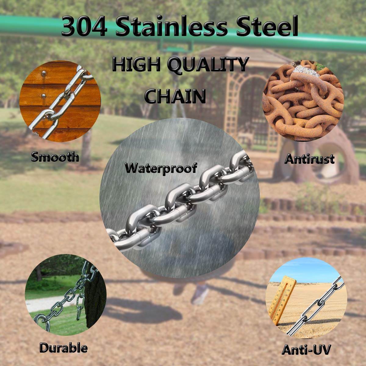 Stainless Steel Link Chain, Ekunbuy 304 Stainless Steel Link Proof Coil Chain Heavy Duty Chains Cable Safty Towing Chain for Trailer Swing Hanging Anti-Theft