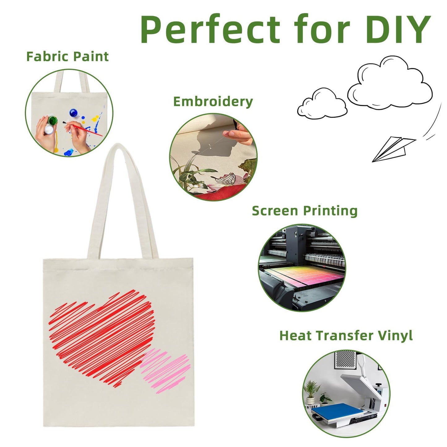HECTOLIFE 48 Pack Canvas Tote, Reusable Blank Canvas for Shopping,Grocery Bags,DIY Gift Bags