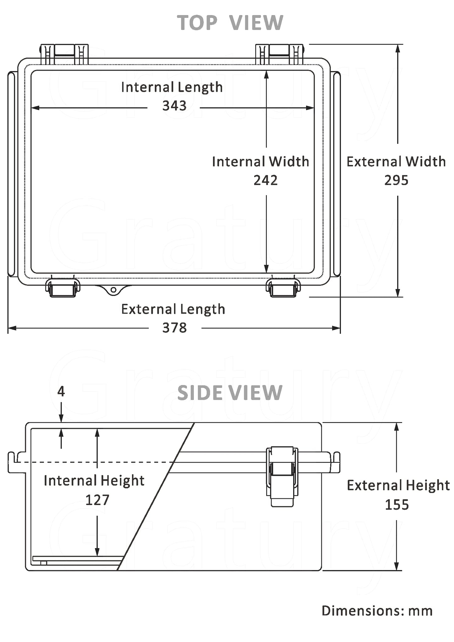 Gratury Junction Box, IP67 Waterproof Plastic Enclosure for Electrical Project, Hinged Grey Cover, Includes Mounting Plate and Wall Bracket 370×270×150mm (14.6"×10.6"×5.9")