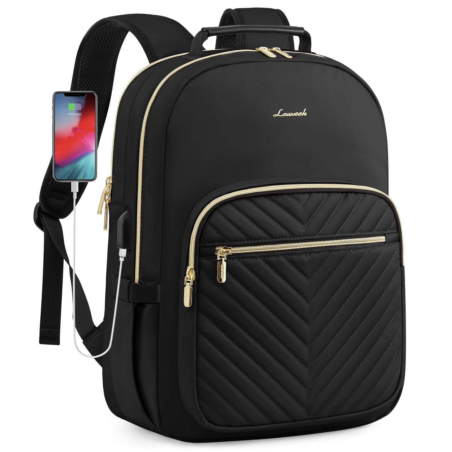 LOVEVOOK Laptop Backpack for Women, Travel Computer Work Bags with 17-inch Laptop Compartment, College School Student Bag Teen Backpacks For Girls, Hiking Outdoor Carry On Backpack Purse, Black