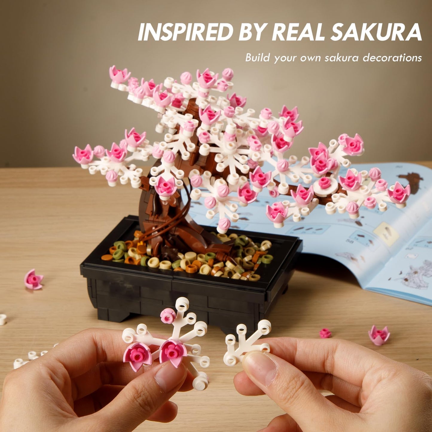 Cherry Blossom Tree Building Sets,Le-go Bonsai Tree Sets for Adults,3 in 1 Botanical Collection DIY Plant,Gift for Home Decor and Office Art