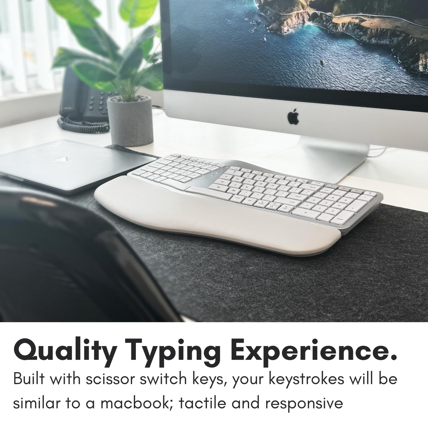 Macally Backlit Bluetooth Ergonomic Keyboard for Mac - Sculpted for Comfort - Wireless Ergonomic Keyboard (100-Key MacOS Layout) - Rechargeable Split Ergo Keyboard - MacBook, iMac, iPad, iPhone