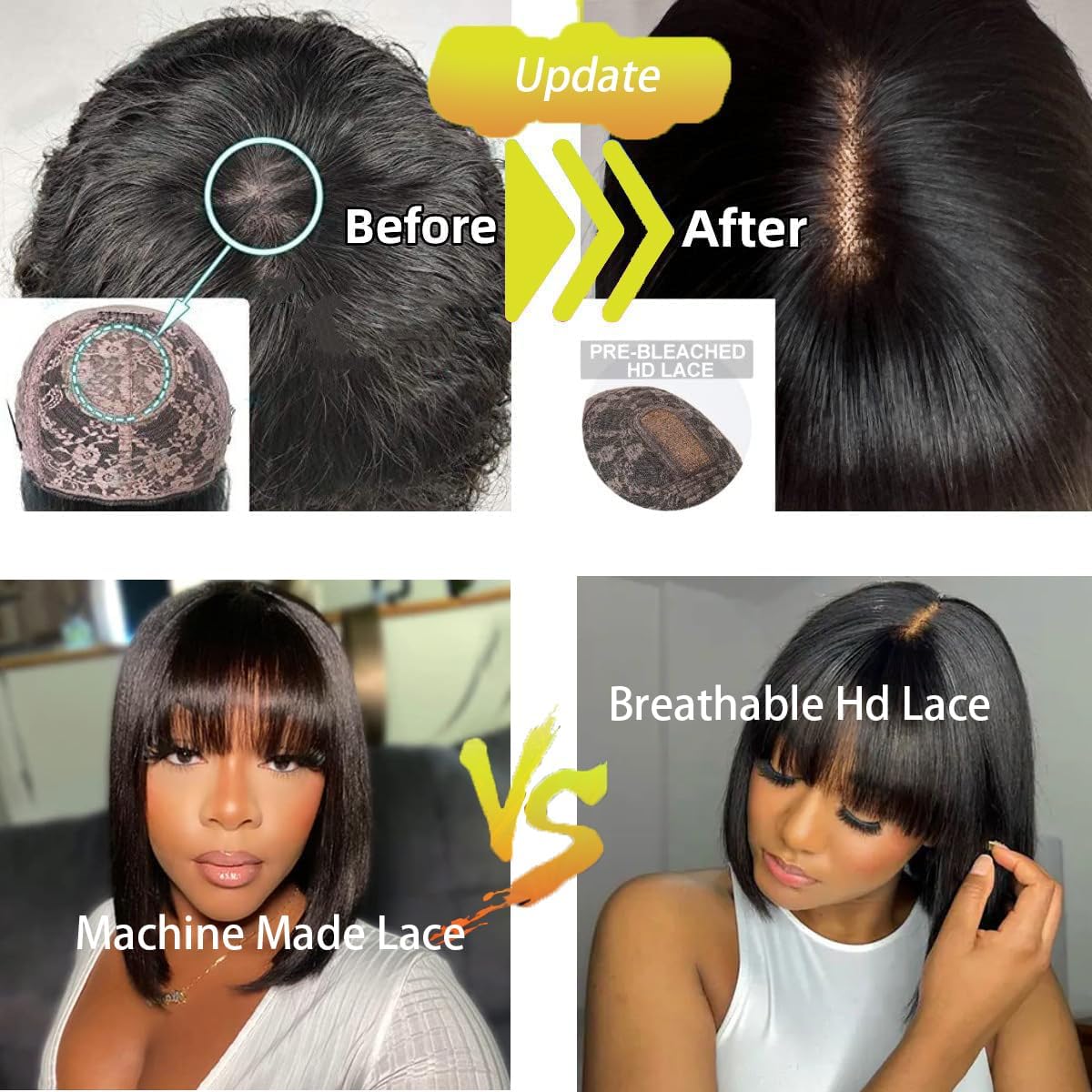 Tamnnee Glueless Wigs Human Hair with Bangs Straight Human Hair Wig with Bangs 150% Density 1x3inch Bleached Knots Lace Front Wigs for Black Women 18inch