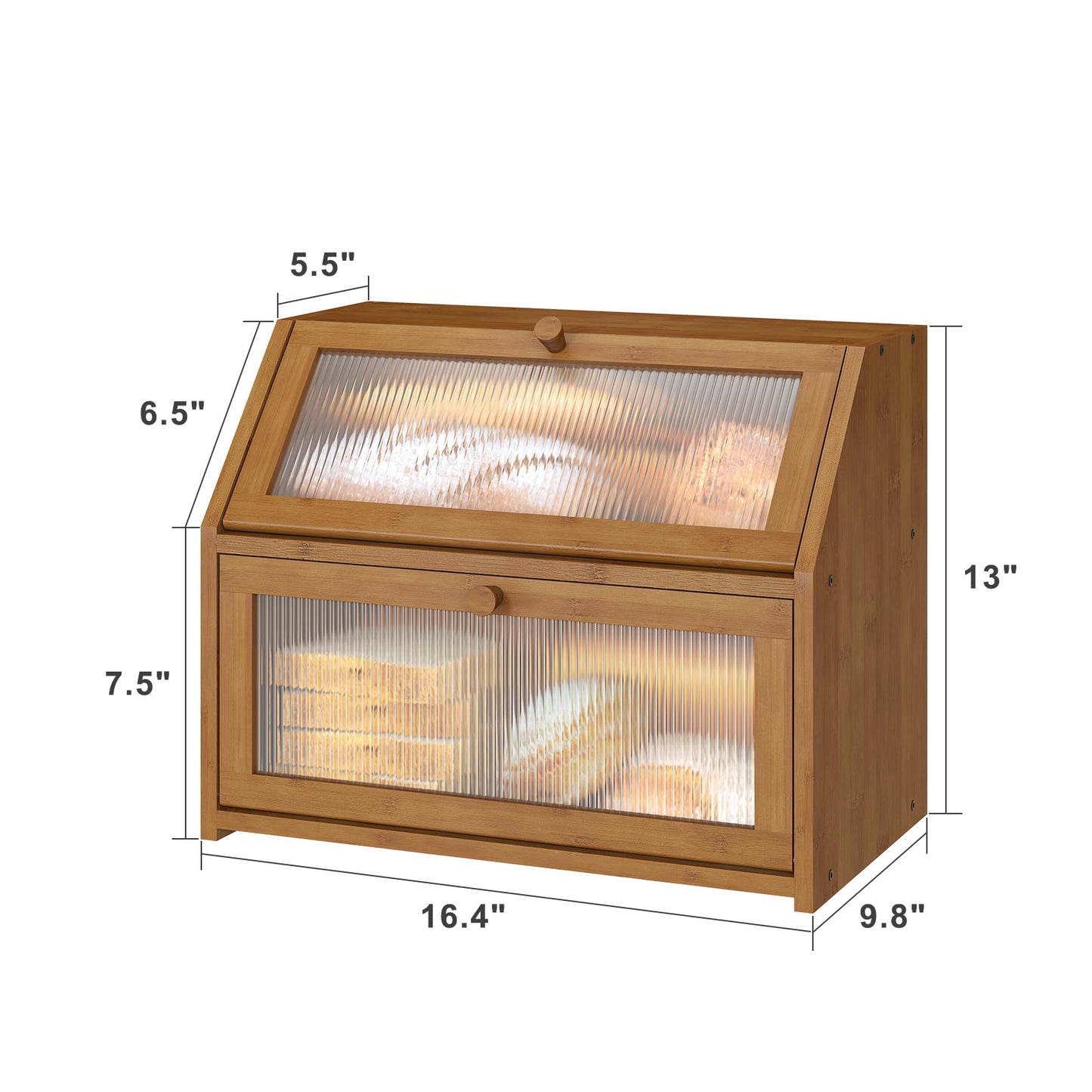 Vriccc Bread Box for Kitchen Counter, Large Bamboo Wood Double Layer Bread Box, Wooden Bread Storage Capacity