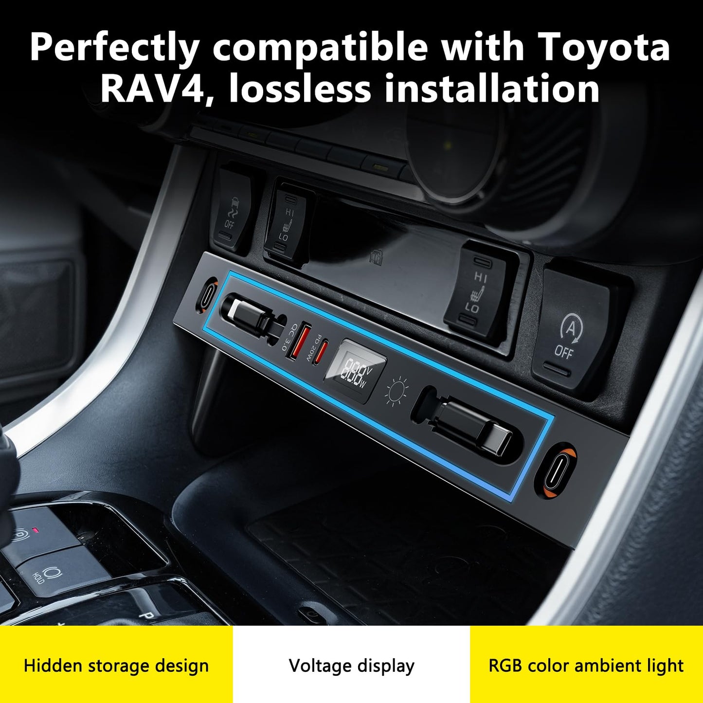 ELOHEI Car Charger Compatible with Toyota RAV4, Fast Charger for Toyota RAV4 Accessories 2020 2021 2022 2023 2024 2025 Multi Port Retractable Docking Station