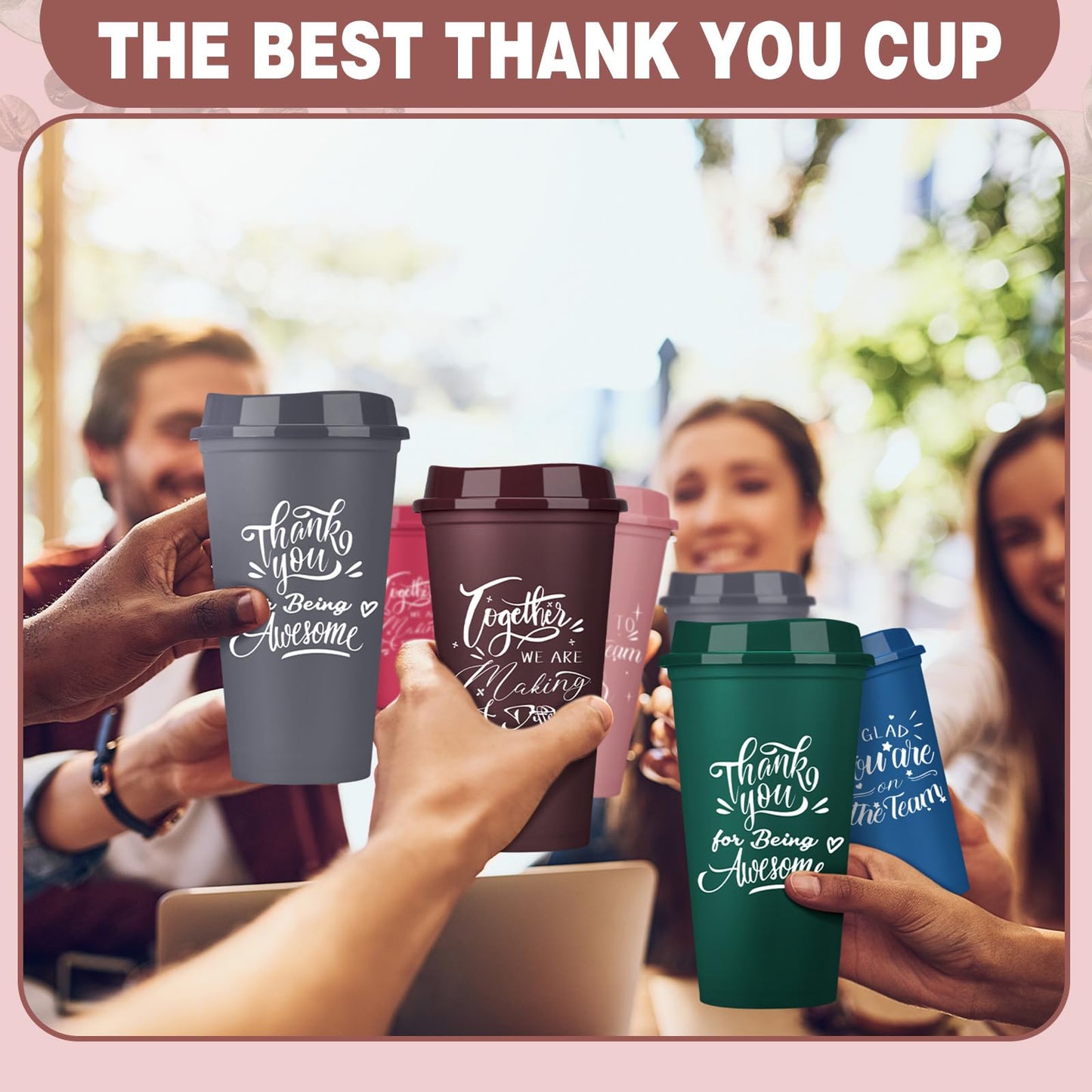 Pickmesh 60 Pcs Employee Appreciation Gift Thank You Gift for Team Building Gifts 16 oz Plastic Coffee Cup with Lid Inspirational Tumbler Travel Mug for Coworker Staff Teacher Group (Colorful)