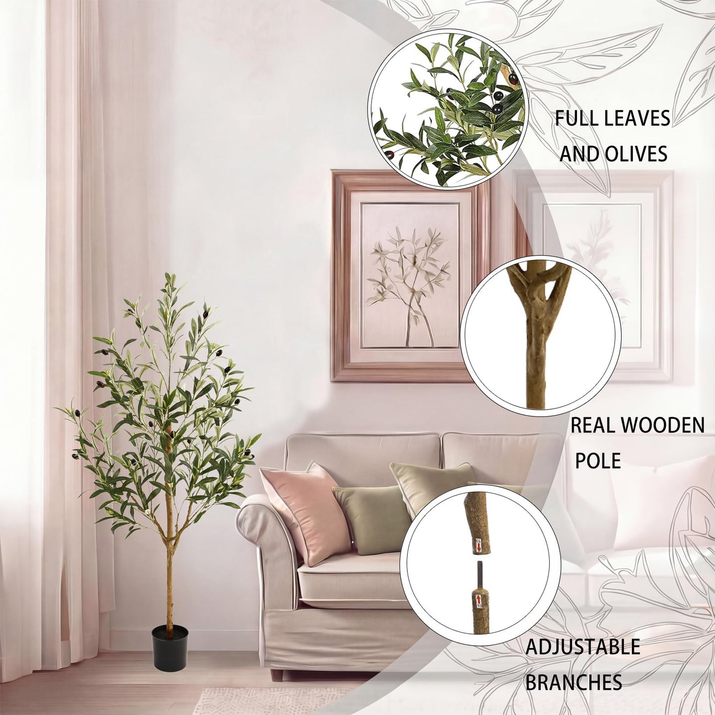 Huhemy 4FT Olive Trees Artificial Indoor,Fake Olive Tree with Natural Wood Trunk and Olive Branches and Lifelike Fruits,Faux Olive Tree for Home Office House Living Room Decor.