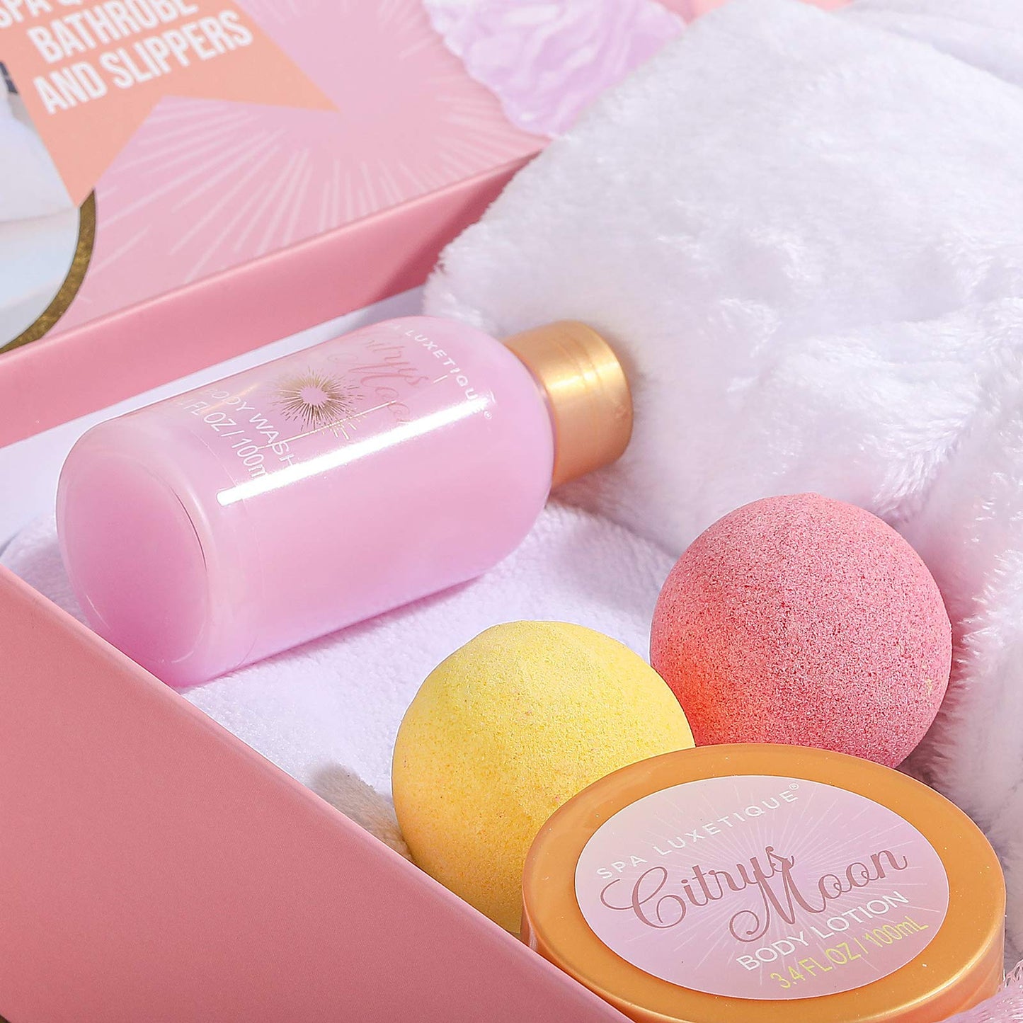 Spa Luxetique Robe and Slippers Spa Set Women, Valentines Day Gifts for Wife, 6pcs Flannel Soft Bath Robe, Bath and Body Works Bath Sets with Slippers, Body Lotion, Bath Bombs, Robe Sets for Women