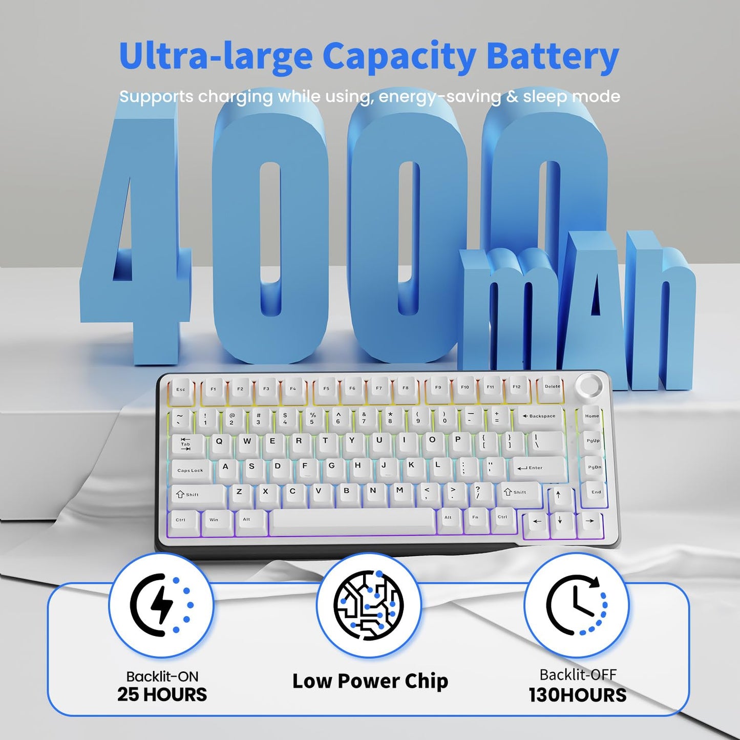 SEUNKWANG EWEADN GS75 Wireless Mechanical Keyboard ASMR, 75% Gaming Keyboard Gasket Hot Swappable Custom Keyboards with RGB, Knob, PBT Keycaps BT5.0/2.4G/USB-C Creamy Keyboards White