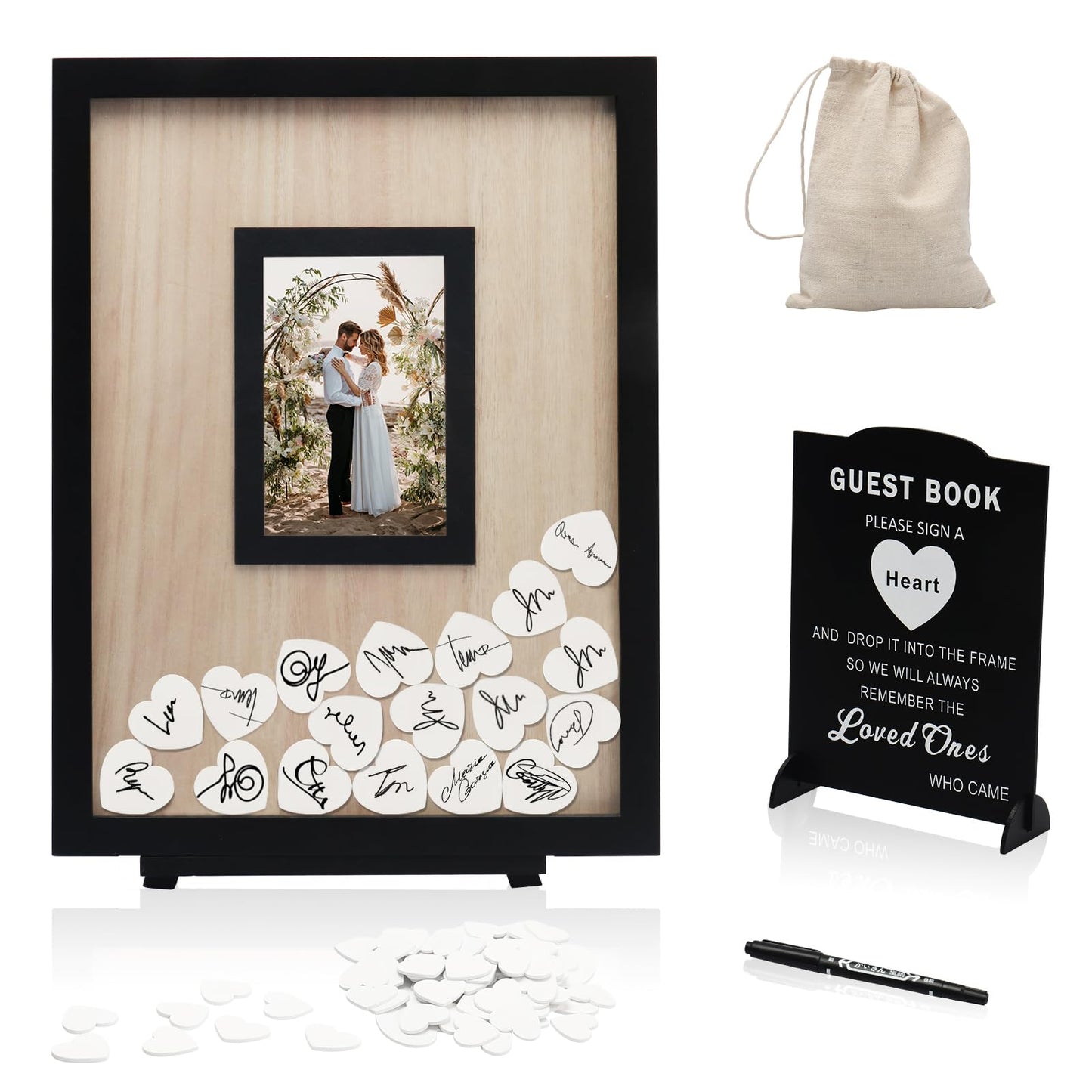 HYMENEX Wedding Guest Book Alternative, Guest Book Wedding Reception, Wedding Guest Book with Wooden Hearts Guest Book Signs for Wedding Anniversary Birthday Party Baby Shower