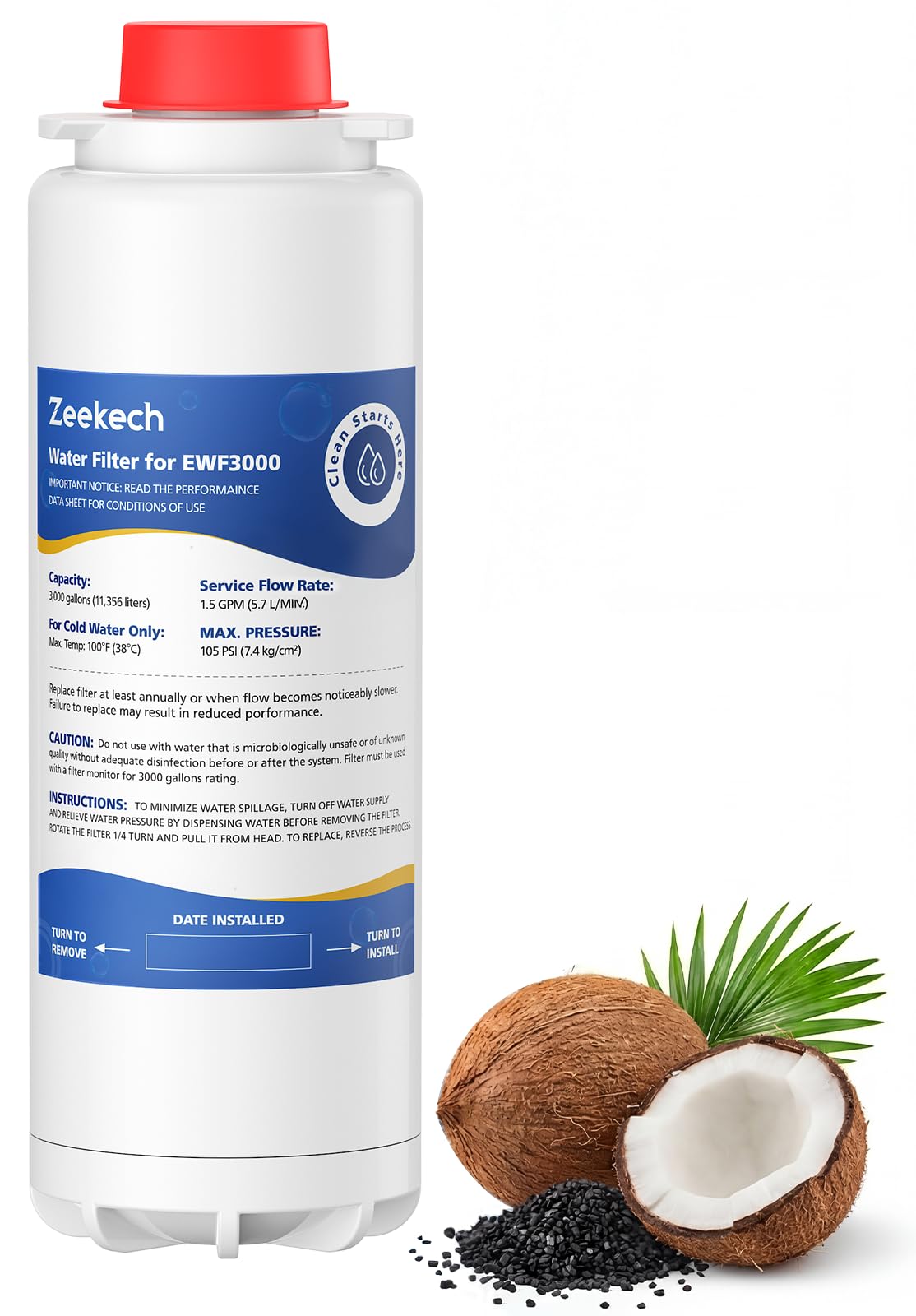 Water Replacement Filter Compatible with Elkay 51300C EWF3000, and EZH2O Bottle Filling Stations, Pre-Installed Smart Chip for EWF3000, ERF750, 51299C, 55898C, 3000 Gallon Capacity, 1 Pack