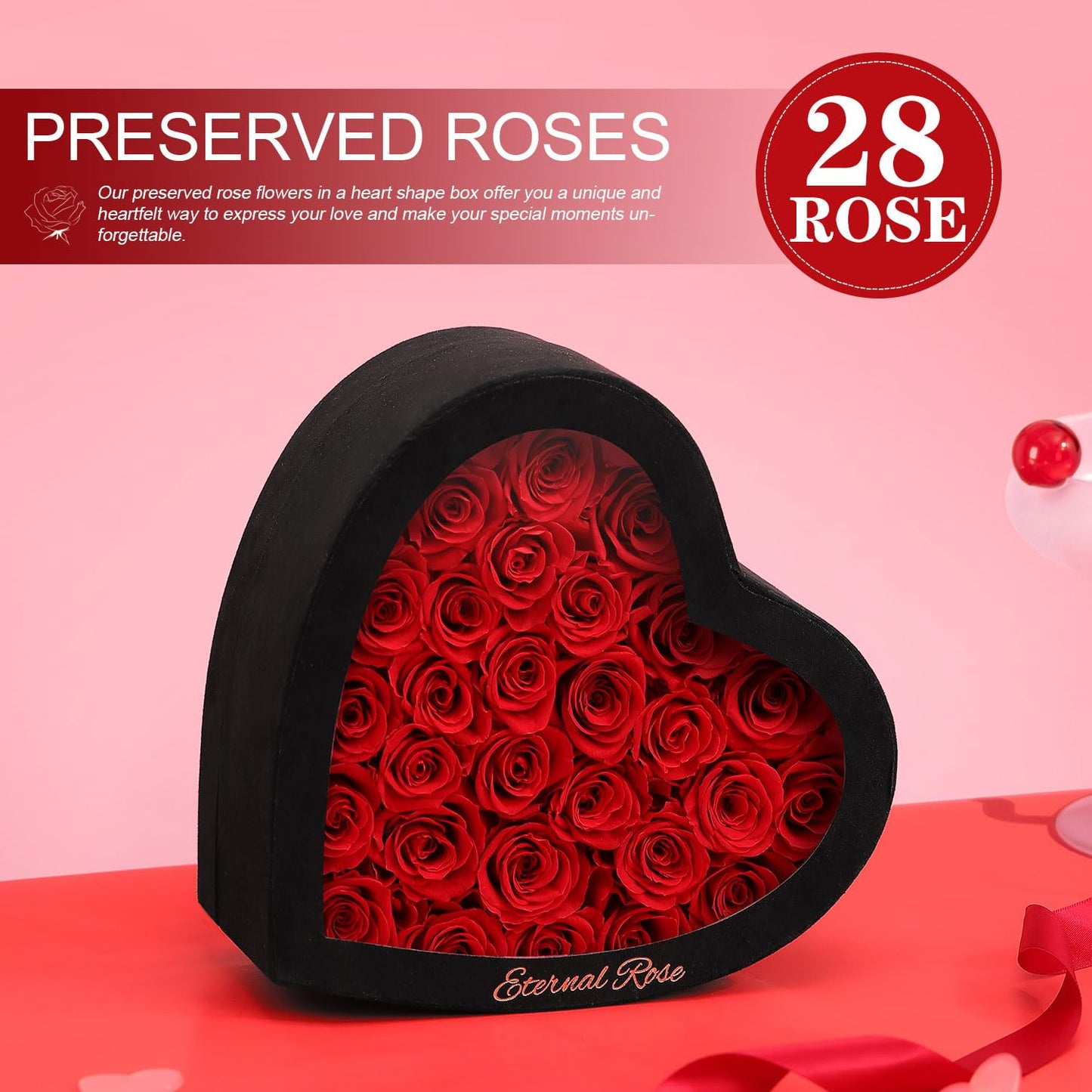 Agrul Mothers Day Roses Gifts for Mom,Forever Preserved Flowers Roses in a Heart Shape Box, for Wife Women Mom Grandma from Daughter,Fresh Flowers for Delivery/28Pcs Red
