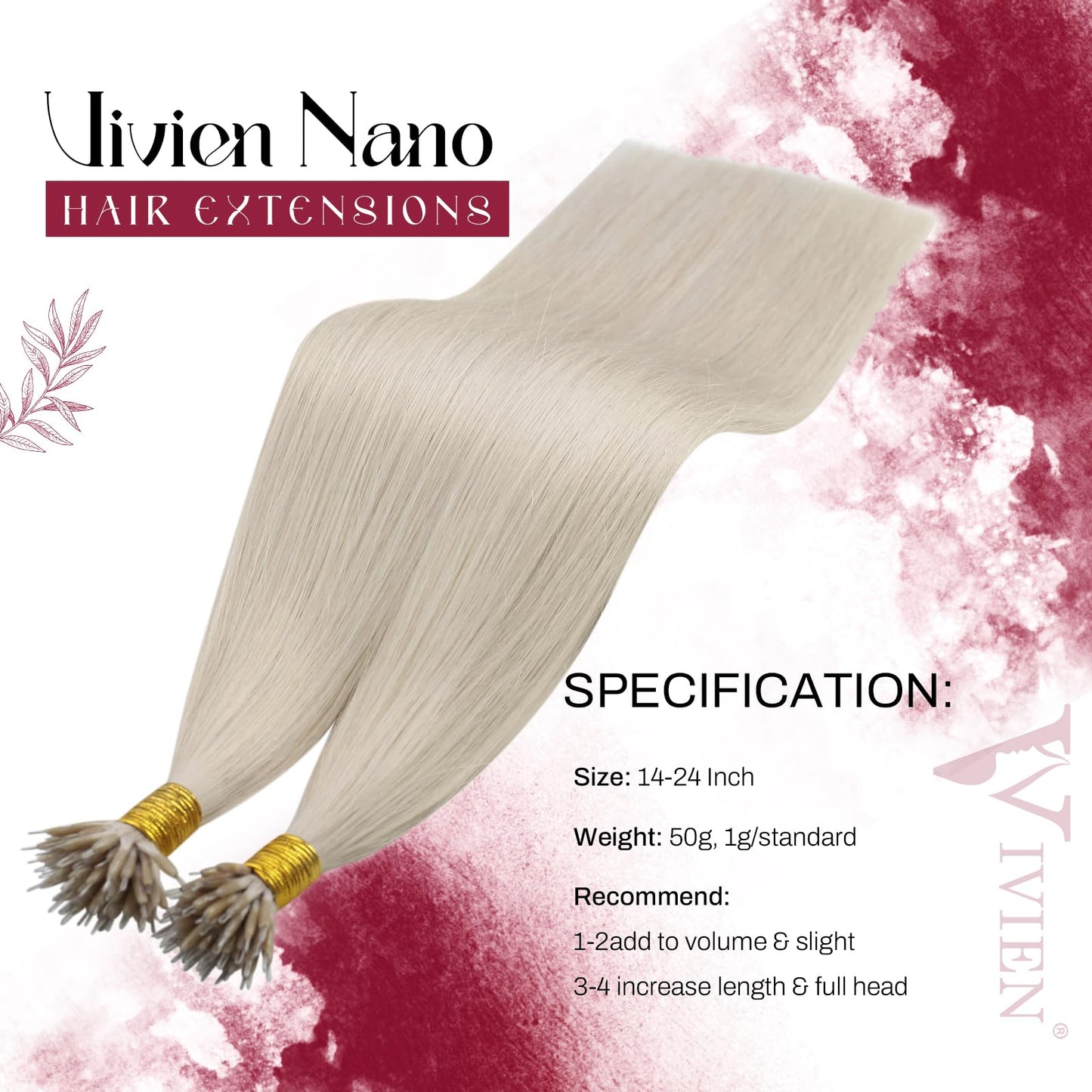 Vivien 20 Inch Nano Bead Hair Extensions Human Hair Nano Link Hair Extensions Real Human hair Platinum Blonde Invisible Straight Blonde Human Hair 50G/50S