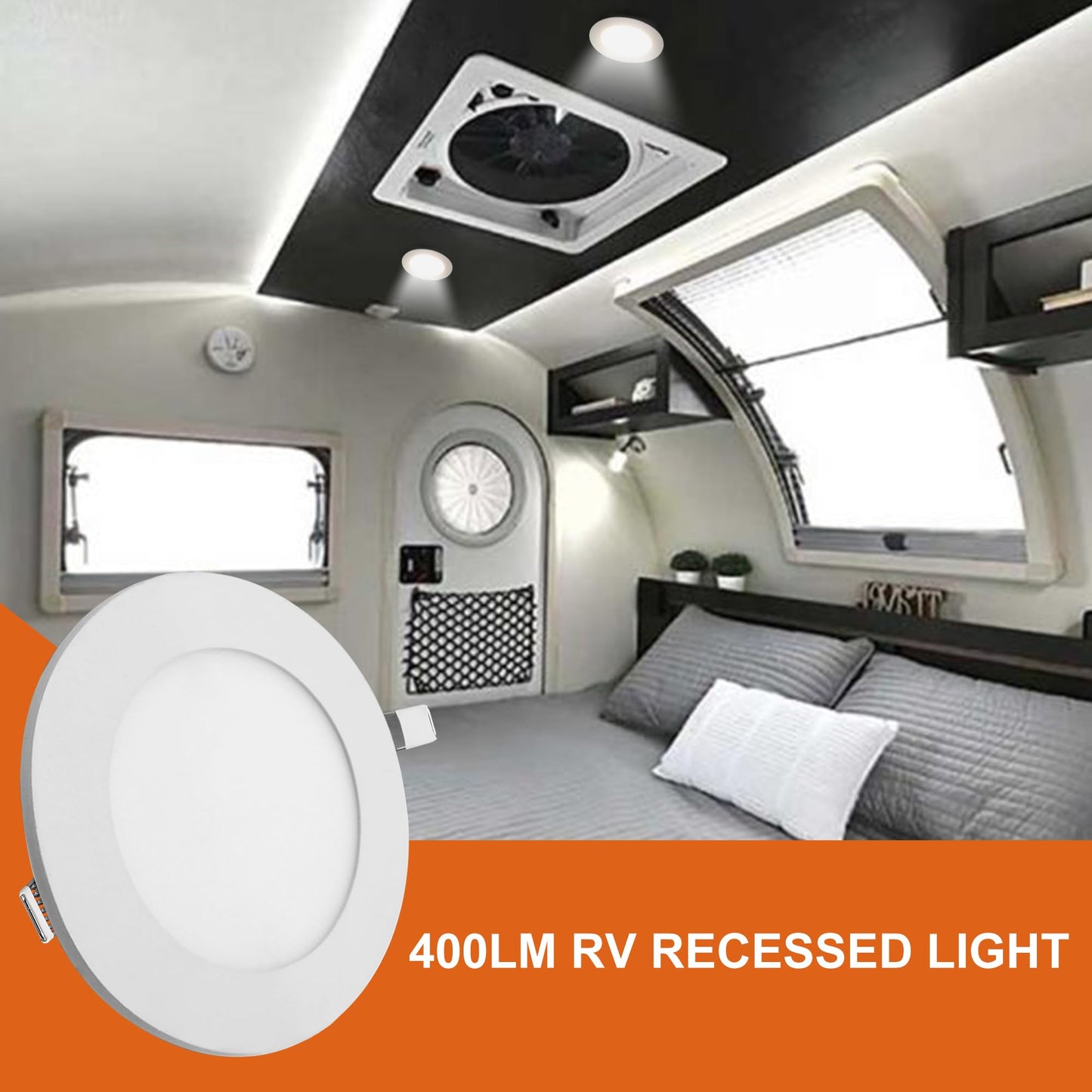 Facon 4.65Inch 12V LED Puck Light RV Interior Lights, Aluminum Slim Recessed Mount, 12Volts RV Lighting Fixture for Van Camper Trailer Motorhome Boat (6Packs, 4.65 Inch 4000K)