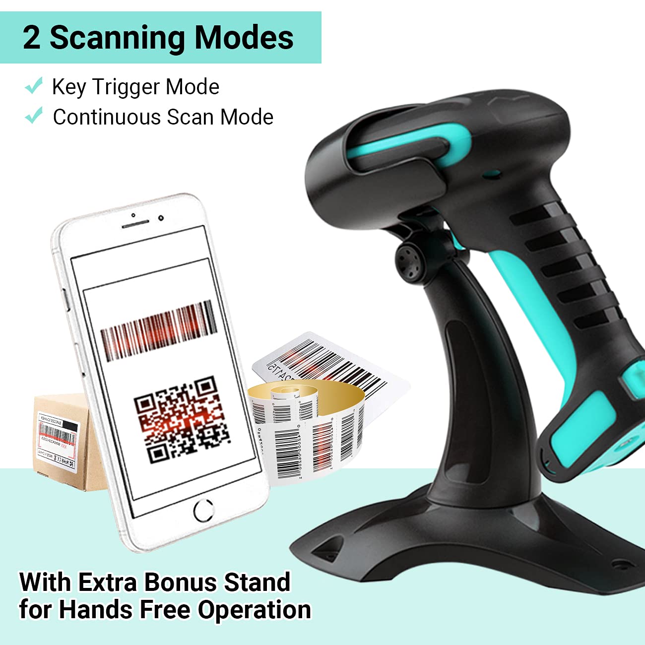 Tera 1D 2D QR Barcode Scanner Wireless with Stand, Heavy Duty Industrial IP66 Drop Resistance, Image Scanning Handheld Reader Compatible for Bluetooth with Vibration Alert Model 8100, Battery Powered