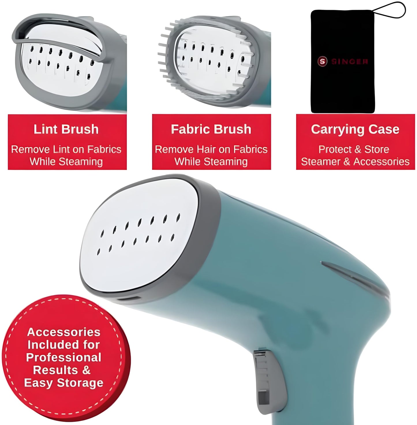 SINGER Handheld Garment Steamer | 1500W Powerful Steam | 20s Fast Heat-Up | 280ML Detachable Tank | Auto Shut-Off | Professional Wrinkle Remover for Clothes, Curtains & Upholstery