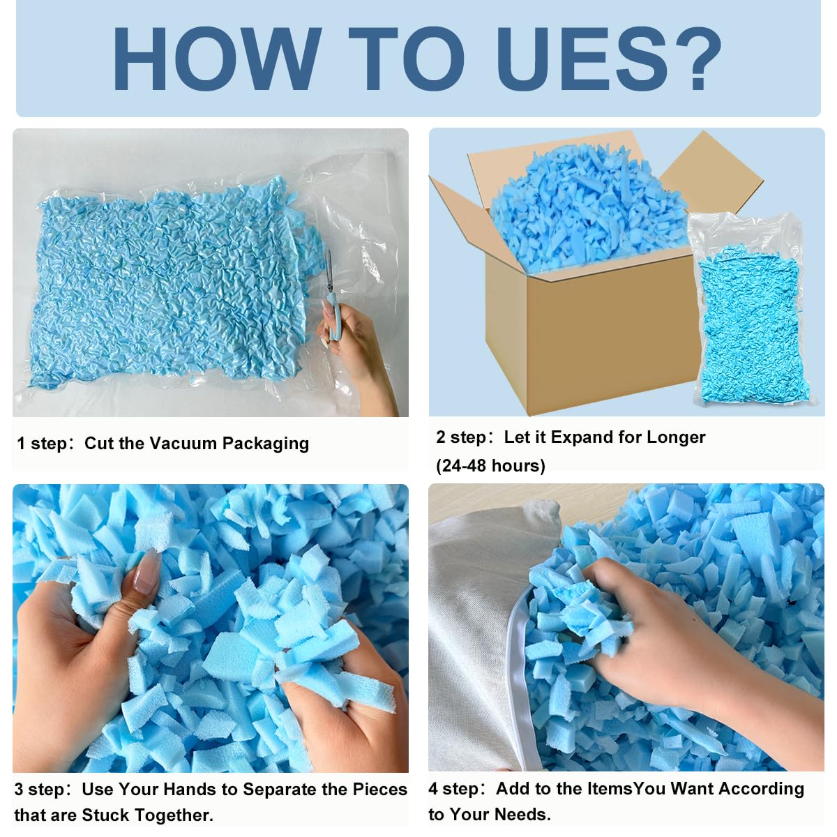 GUBFFON 20lbs Bean Bag Filler – Bulk Soft Shredded Memory Foam for Pillows, Couch Cushions, Punching Bag, Dog Beds & Crafts, Clean Fluffy Stuffing for Home Refill Projects