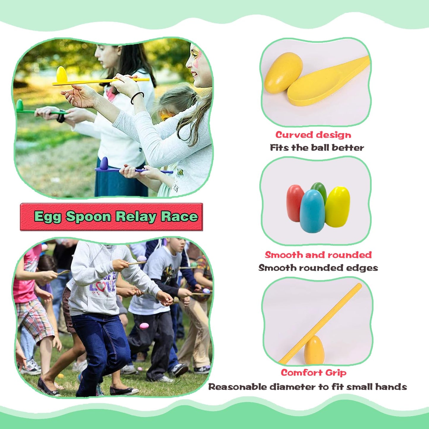 58PCS Carnival Outdoor Games Combo Set,17.7IN Hopper Balls with Handle,Egg Spoon Relay Race,Soft Plastic Cones Bean Bags Ring Toss Game,3 Legged Race for Family Reunion Outside Field Day Easter Games