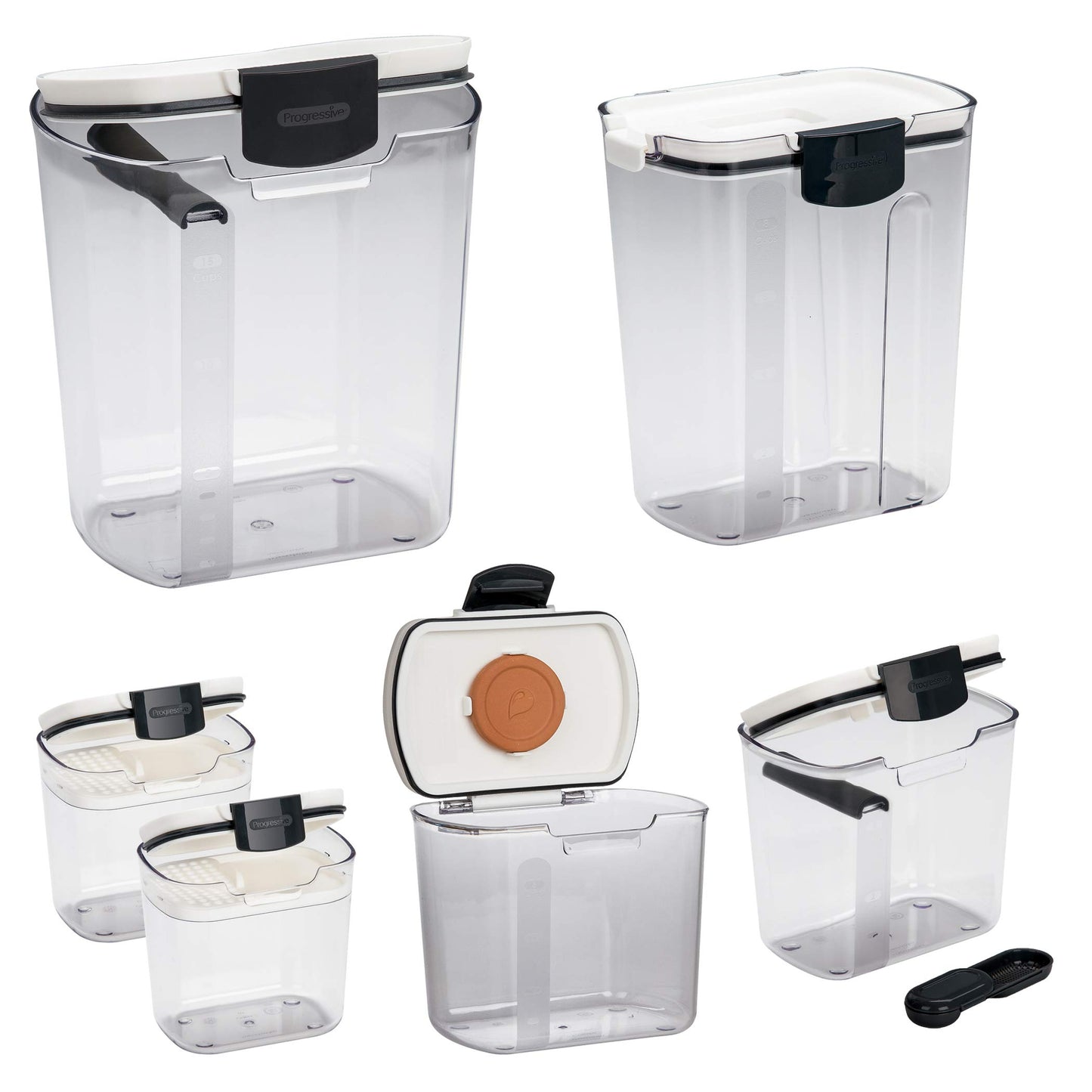 Progressive ProKeeper Baker's Airtight Kitchen Storage Canister Container Set for Flour, Sugar & More, Keeps Ingredients Fresh, with Accessories (Black Latches)