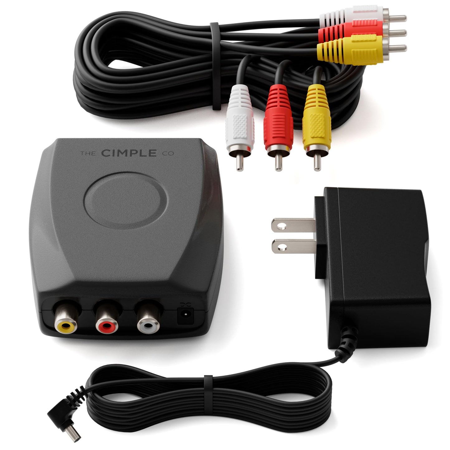 THE CIMPLE CO - RF Modulator, RCA Composite to RF Coaxial Adapter, Converts Standard Definition Signals to Coax, Watch DVD, VHS, Game Consoles on TV, Includes A/V Cable