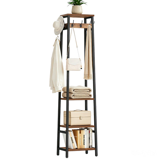 Cerlyunzan Coat Rack Freestanding, Coat Stand with 3 Shelves and 7 Hooks, Hall Tree Free Standing, Clothes Rack Stand Organizer, Industrial Style, Rustic Brown and Black