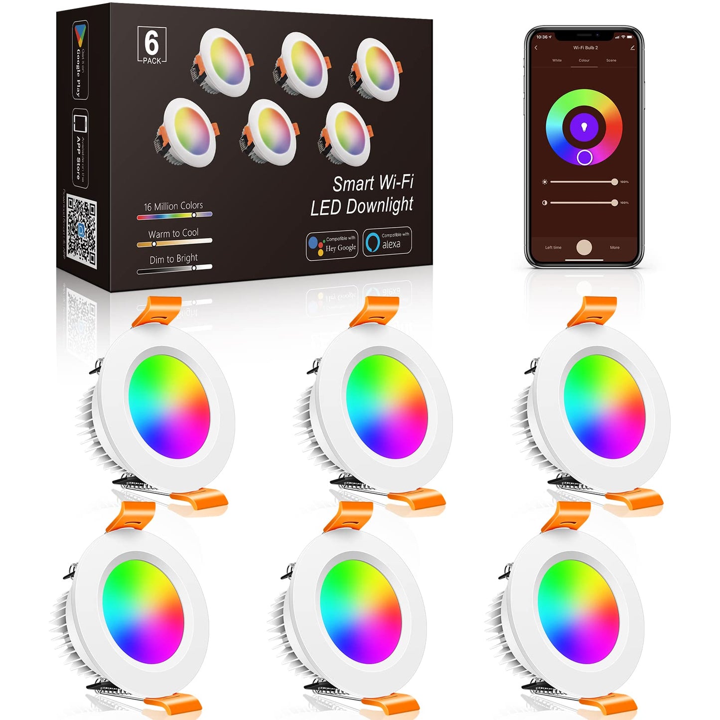 inShareplus 6 Pack 2 Inch Smart Recessed Lighting, WiFi LED Downlight 5W 120V, Dimmable RGBCW 2700-6500K Color Changing, Compatible with Alexa/Google, Ceiling Lights with LED Driver