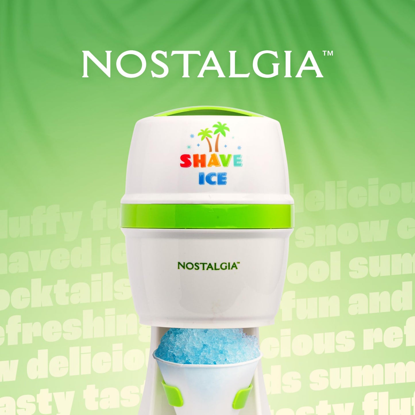 Nostalgia Snow Cone Machine With 1 Reusable Plastic Cup & Dual Ice Molds– Retro Table-Top Shaved Ice Maker with Stainless Steel Blades for Fluffy Ice- Slushie Machine for Fun Gatherings- White & Green
