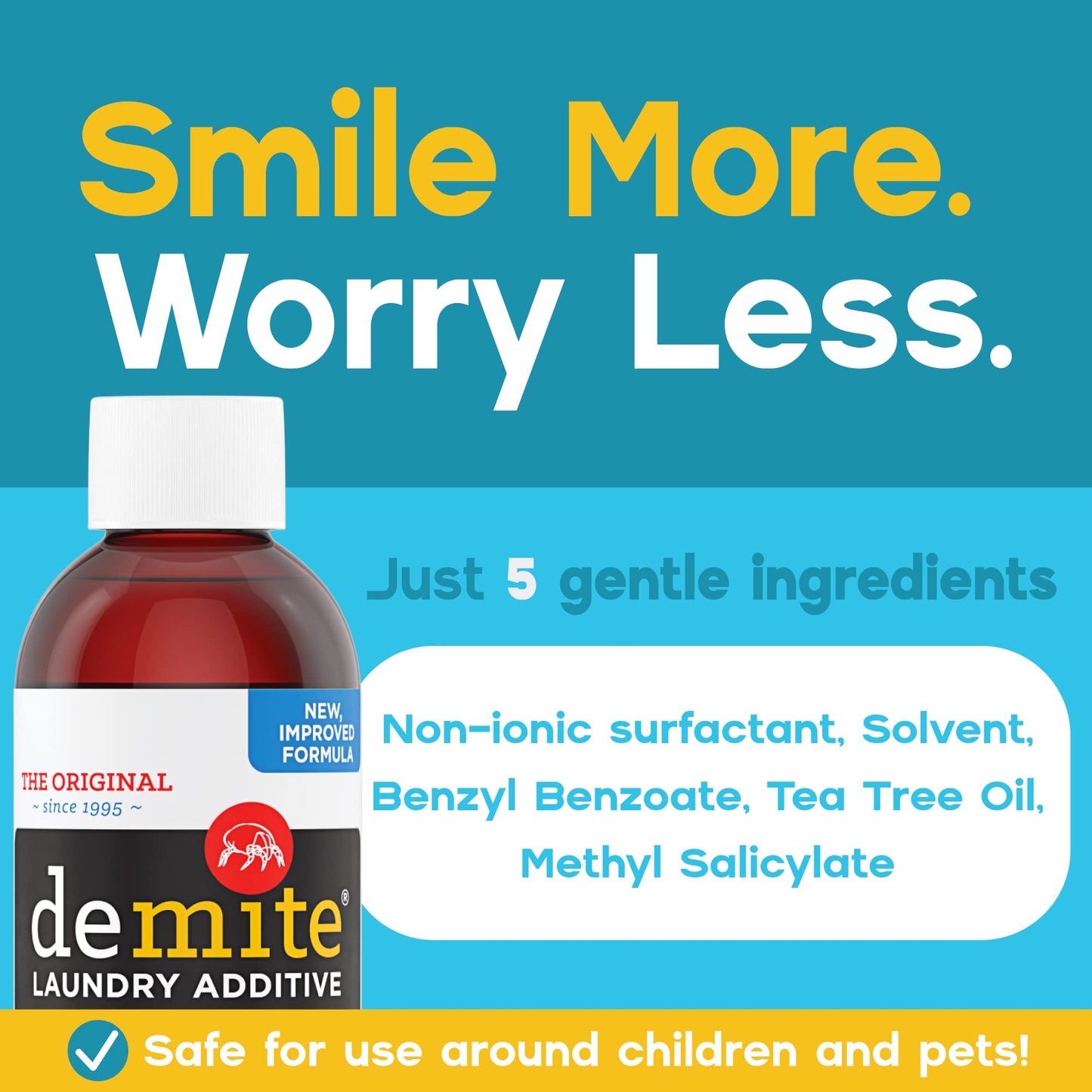 DeMite Laundry Additive - Dust Mite Waste Remover for Allergy Relief, Treatment for Bedding & Clothes, Safe for Children & Pets, Fragrance-Free Gentle Formula, Use with Any Laundry Detergent, 1 Liter