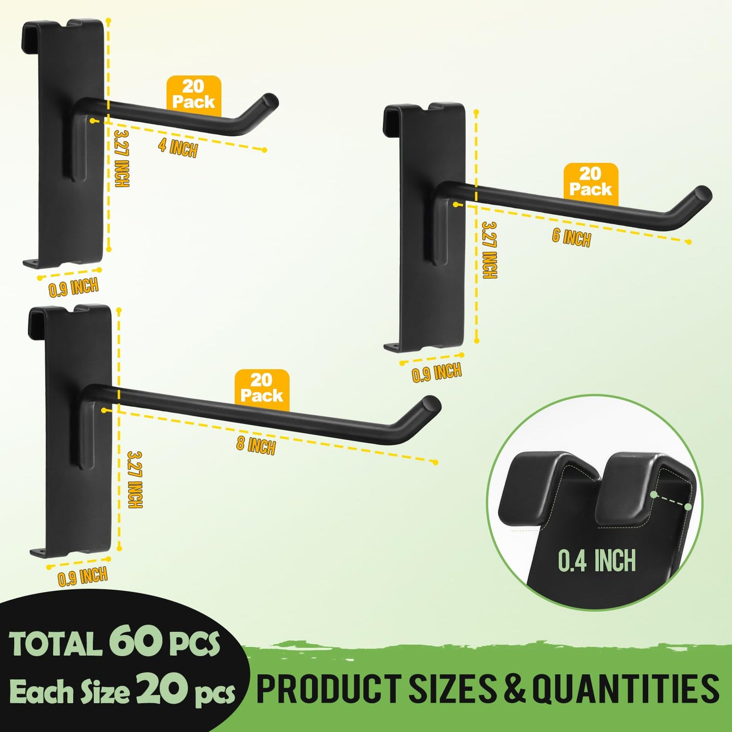 60 Pcs Gridwall Hooks, 4/6/8 Inch Grid Wall Hook Display for Gridwall Panel, 20 Lbs Load Heavy Duty Hooks for Grid Wall Accessory, Metal Hook for Retail Store, Home Stroage, Garage, Trade Show (Black)