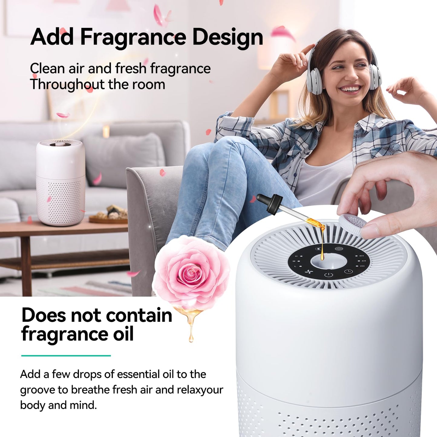 2 Pack YARIKI Air Purifiers for Bedroom Home with Aromatherapy Function,Small Air Purifier with Nightlight Speed Control,24dB Low Noise for Better Sleep,For Pet Room Dorm Kitchen,P60 (White)
