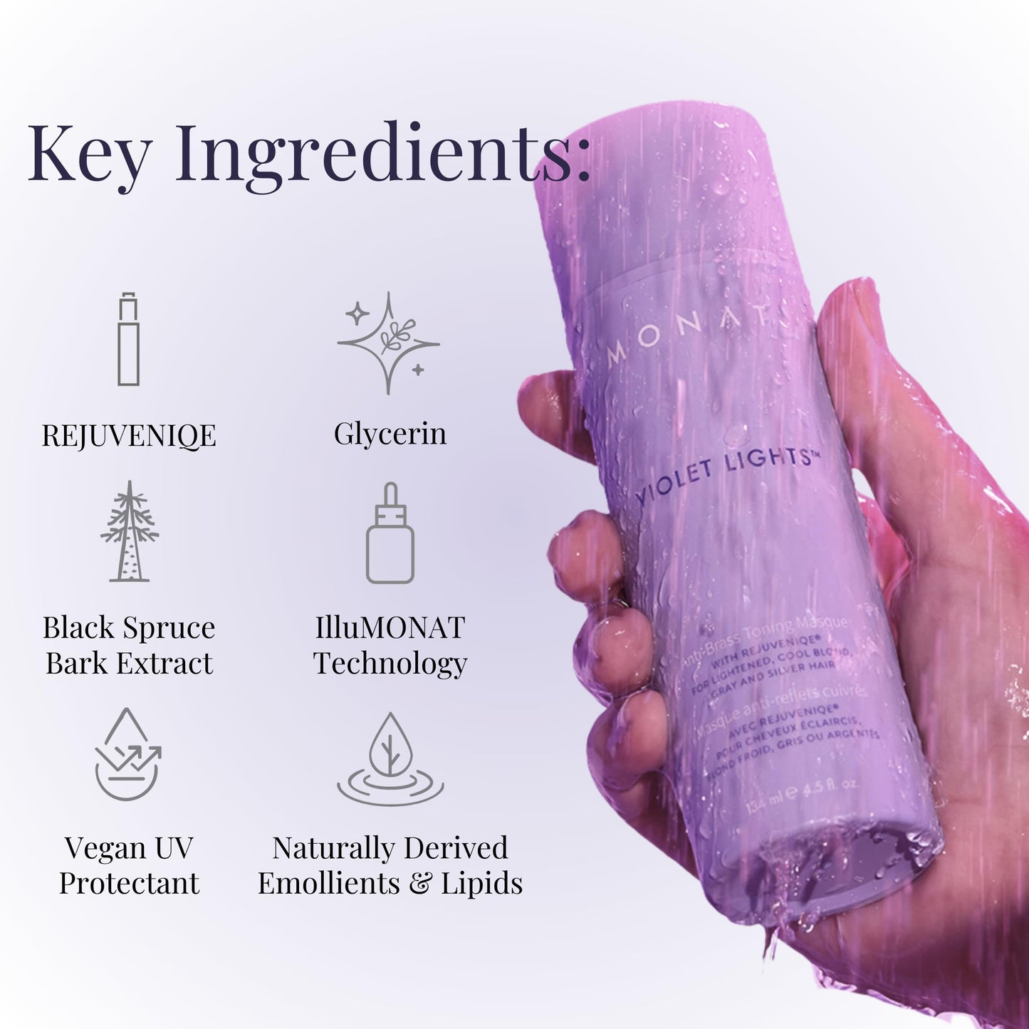 MONAT Violet Lights Anti-Brass Toning Masque – Natural Radiance – Illuminate Your Hair Naturally – Tone Unwanted Brassiness