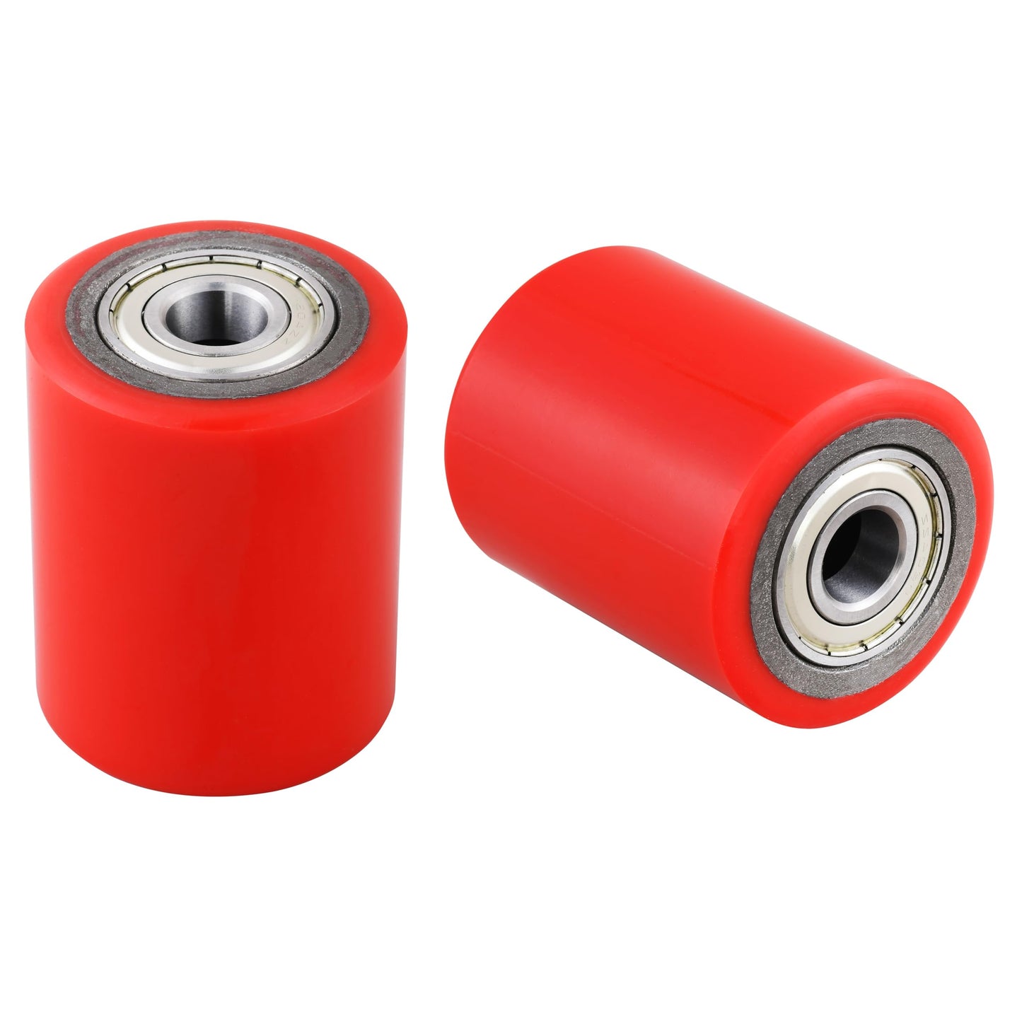 A Pair of Pallet Jack/Truck Wheels 3 x 3.75" (74.5 x 93mm) with Pre-Installed Bearings, 20mm ID PU Tread - Includes Axles and Pins by JackCraft