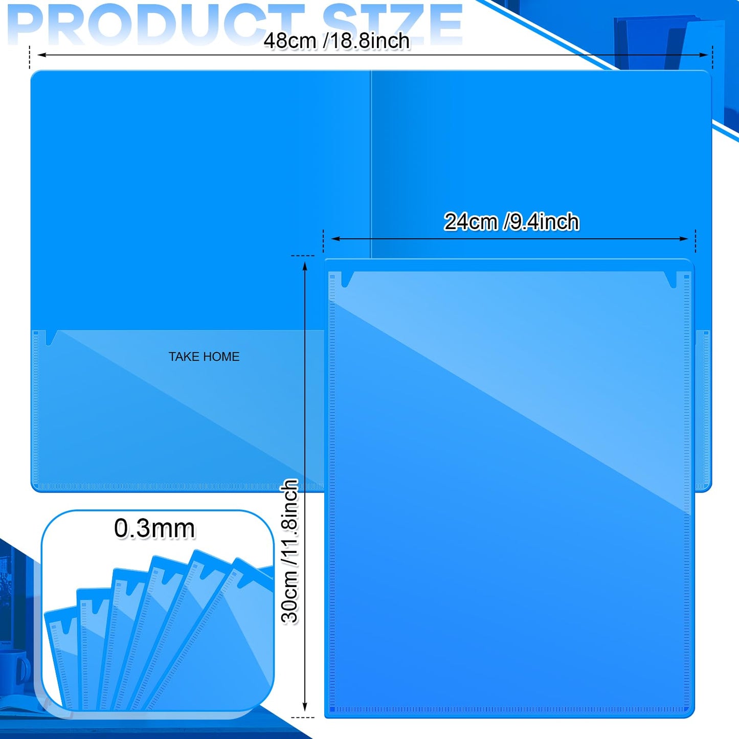 Henoyso 48 Pcs Plastic Take Home Folders with 2 Pockets Parent Teacher Classroom Communication Homework Folder for Students Parent Teacher Connector(Blue)