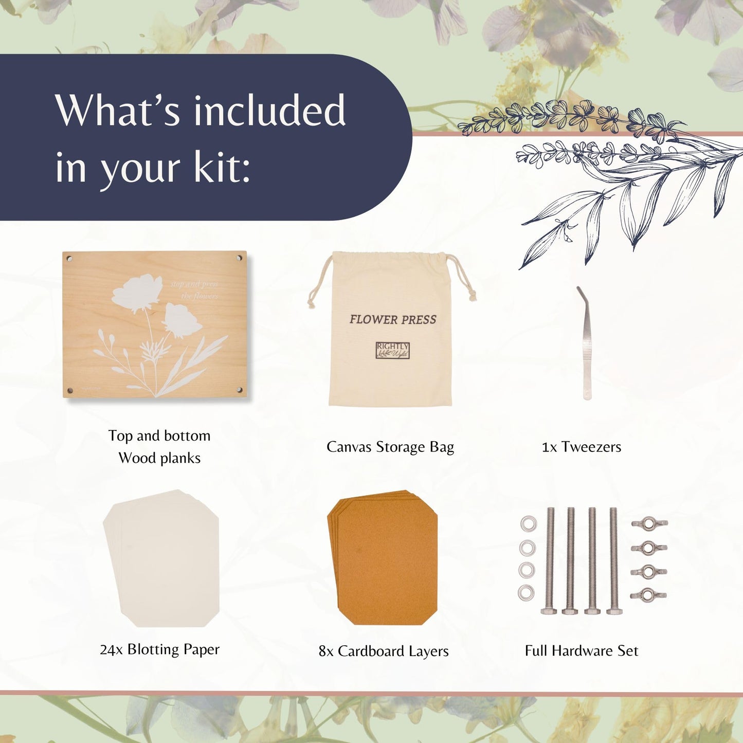 Rightly Wyld Hardwood Flower Press Kit | 8x10 in. Botanical Art Press | Up to 8 Layers | Adults & Kids | Giftable | Non-Foldable