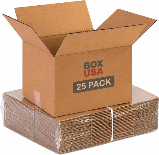 BOX USA Shipping Boxes Medium 12"L x 10"W x 8"H 25-Pack - Corrugated Cardboard Box for Moving, Mailing, Packing, Packaging and Storage