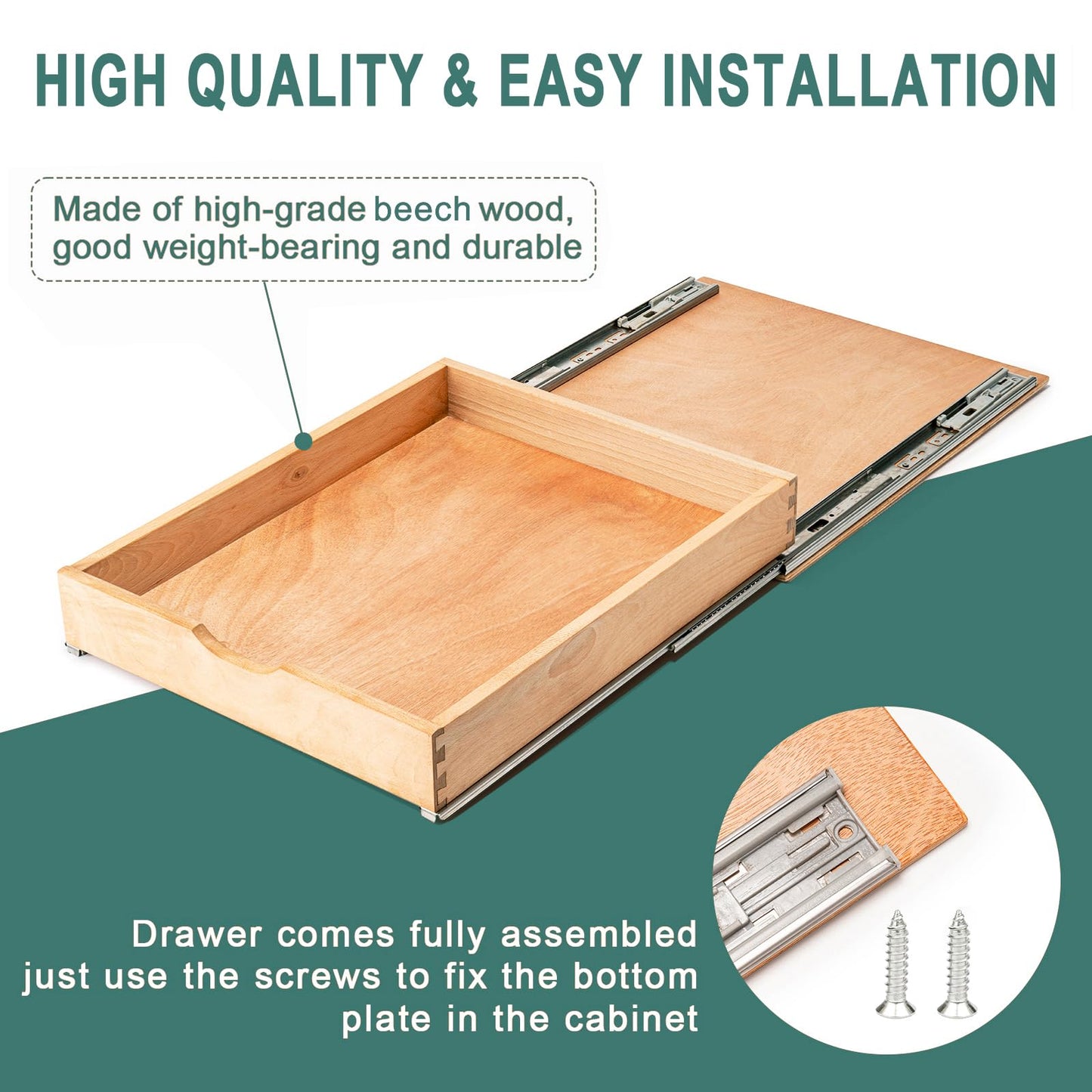 SITOO Fully Assembled Pull Out Cabinet Drawer, Wood Pull Out Cabinet Organizer, Soft Close Slide Out Pull Out Drawers for Kitchen Cabinets, Fast and Easy DIY Installation, 18”W x 21”D