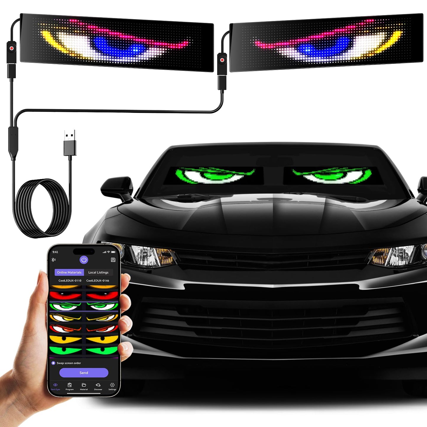 LED Eyes for Truck| Devil Eyes Light for Cars | Flexible Scrolling Programmable LED Signs | Can Edit Text/Graffiti/Animations