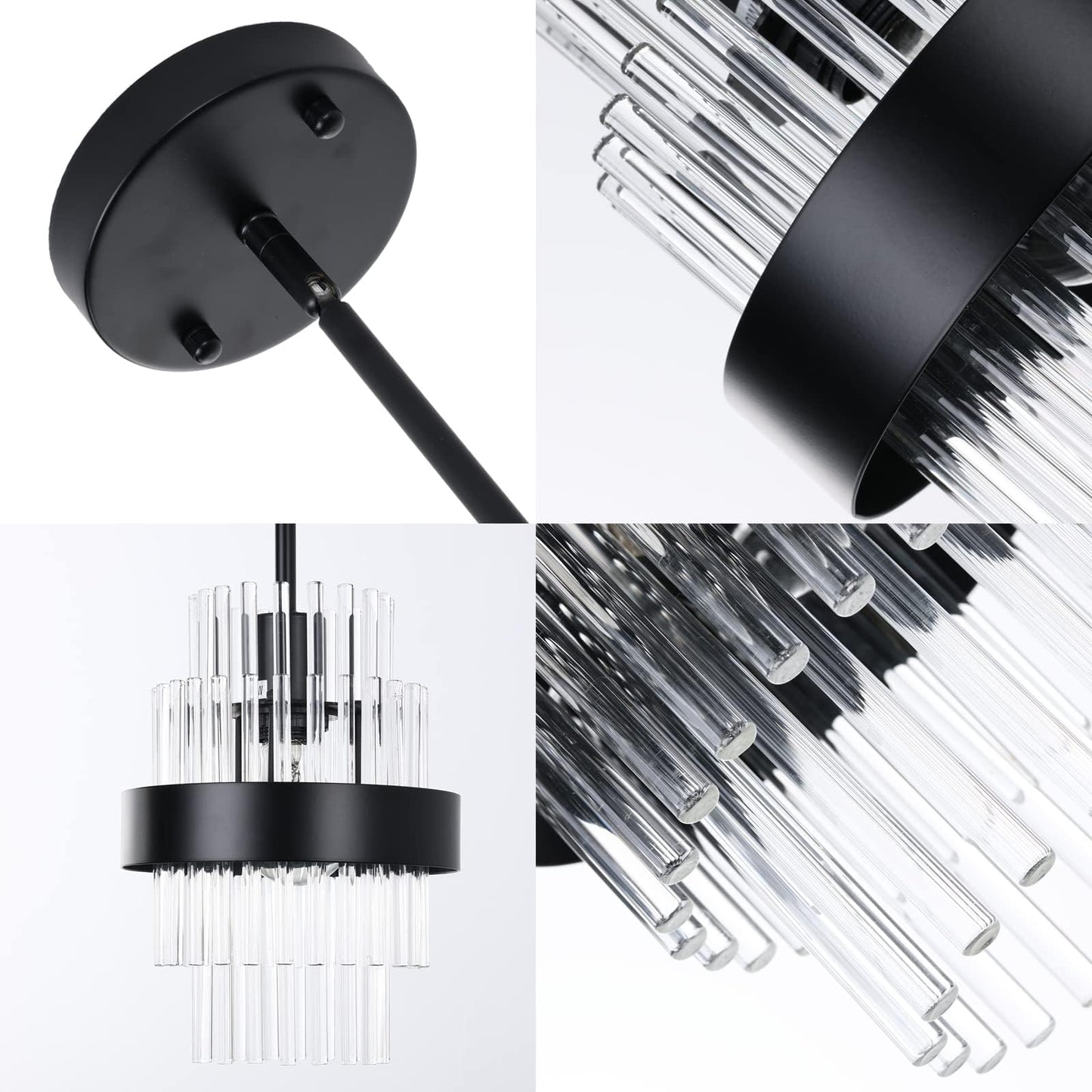 IkirourI Pendant Light Fixtures, 7inch Modern Glass Pendant Lights, Matte Black Kitchen Island Lighting, Height Adjustable Pendant Lighting (Matte Black, 1 Pack)
