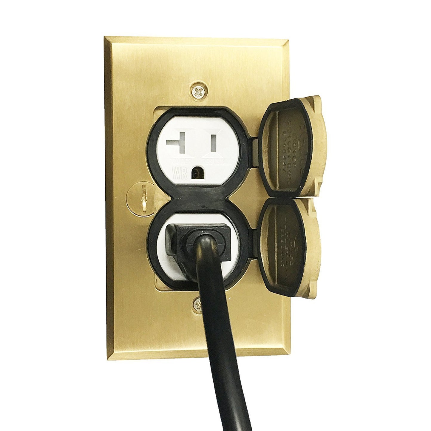 ENERLITES Flip Lid Cover Floor Box kit, 5” x 2.89” 1-Gang Cover, 20A Tamper-Weather Resistant Receptacle Outlets, Watertight Gasket, Corrosive Resistant Hardware, 975507-C, Brass (705507-C)