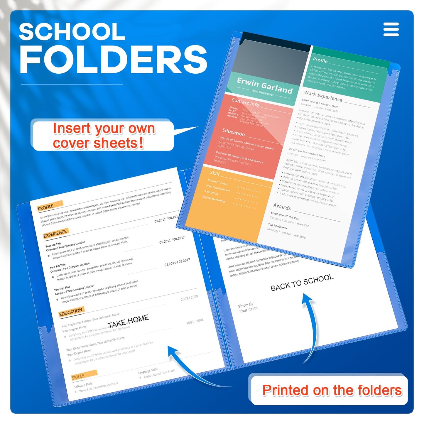 Henoyso 48 Pcs Plastic Take Home Folders with 2 Pockets Parent Teacher Classroom Communication Homework Folder for Students Parent Teacher Connector(Blue)