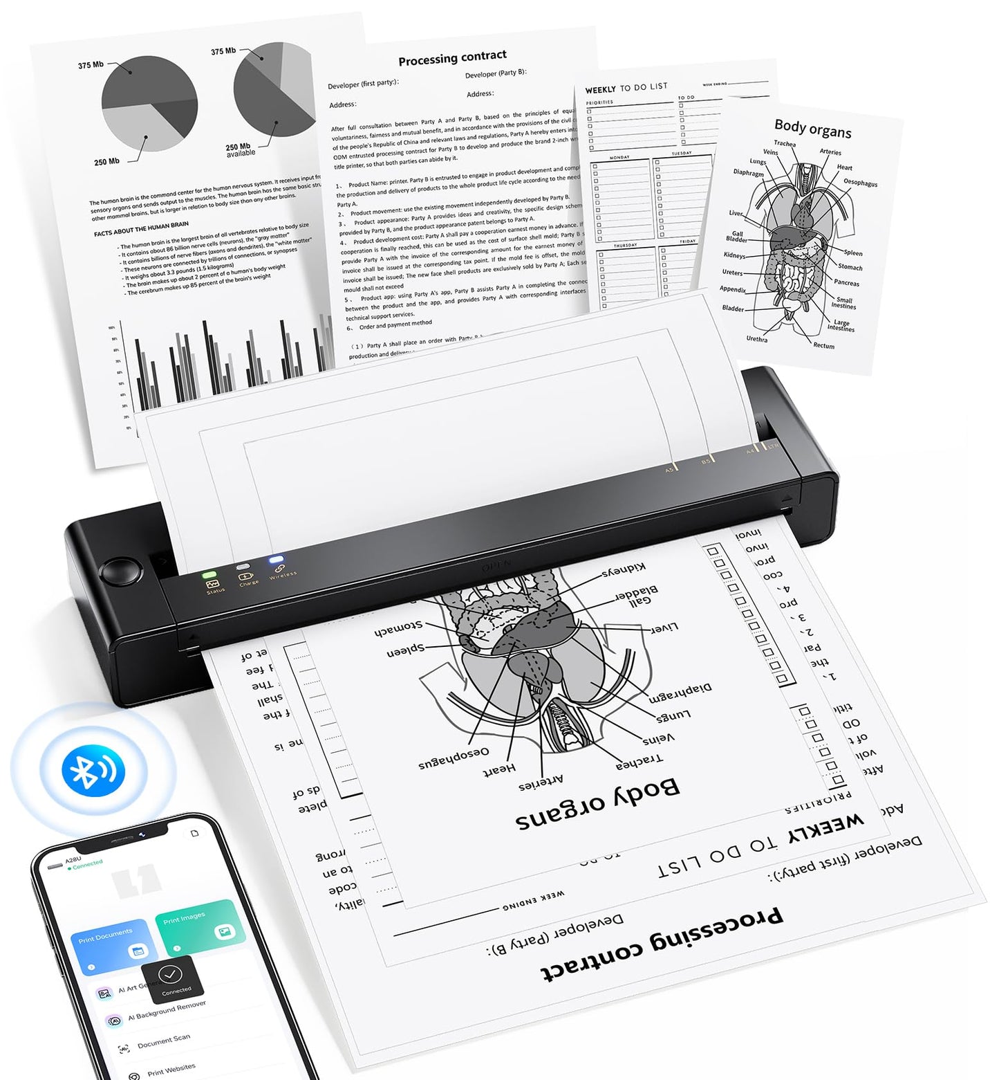 TATTMUSE Portable Printers Wireless for Travel, Inkless Printer Thermal Small Bluetooth Mobile for Home Use, Support 8.5" X 11" US Letter & A4 Size Thermal Paper