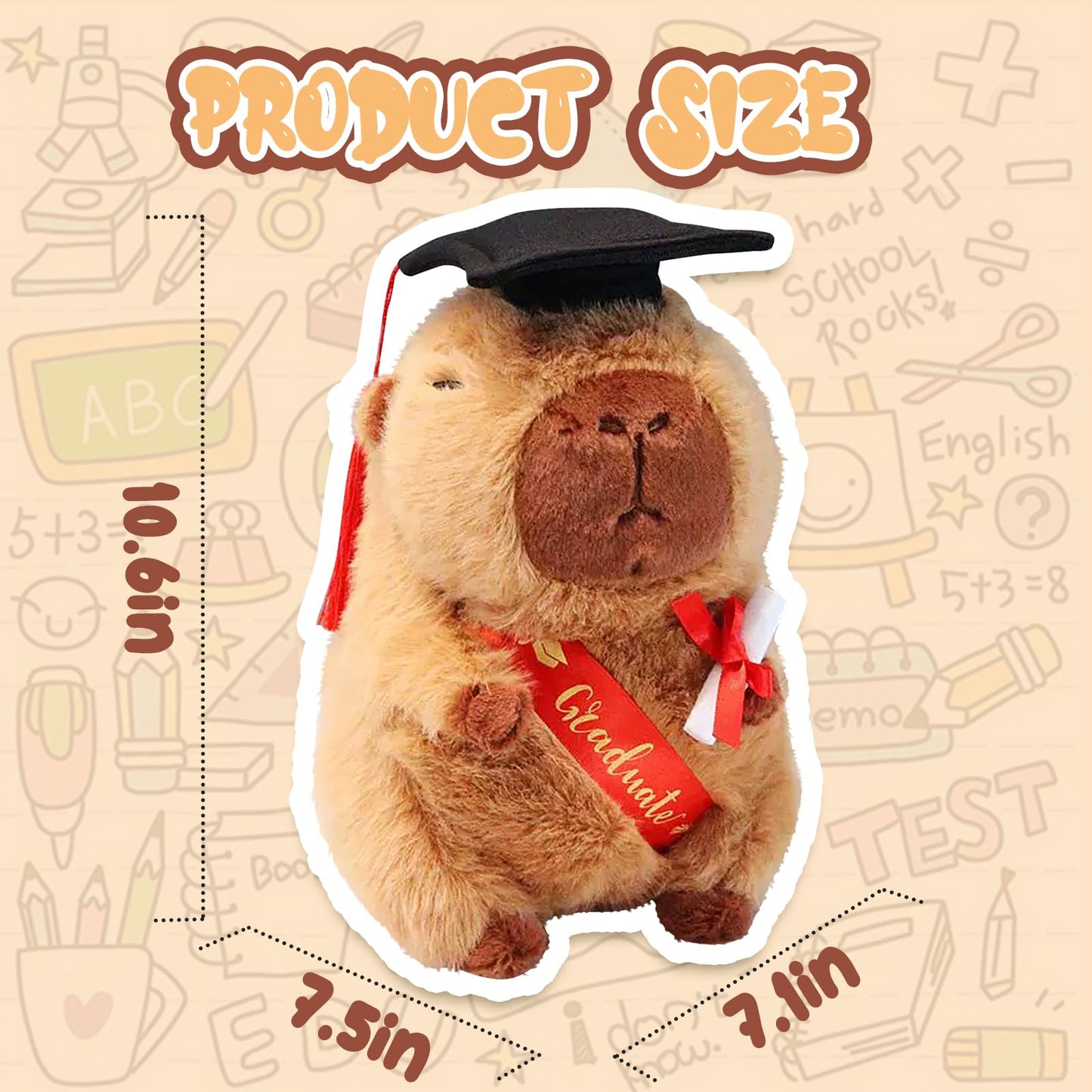 CHDBLOCK Graduation Capybara Plush Gift Set Include Stuffed Animal Capybara with Gown Cap with Graduation Gift for Him Her(Brown)