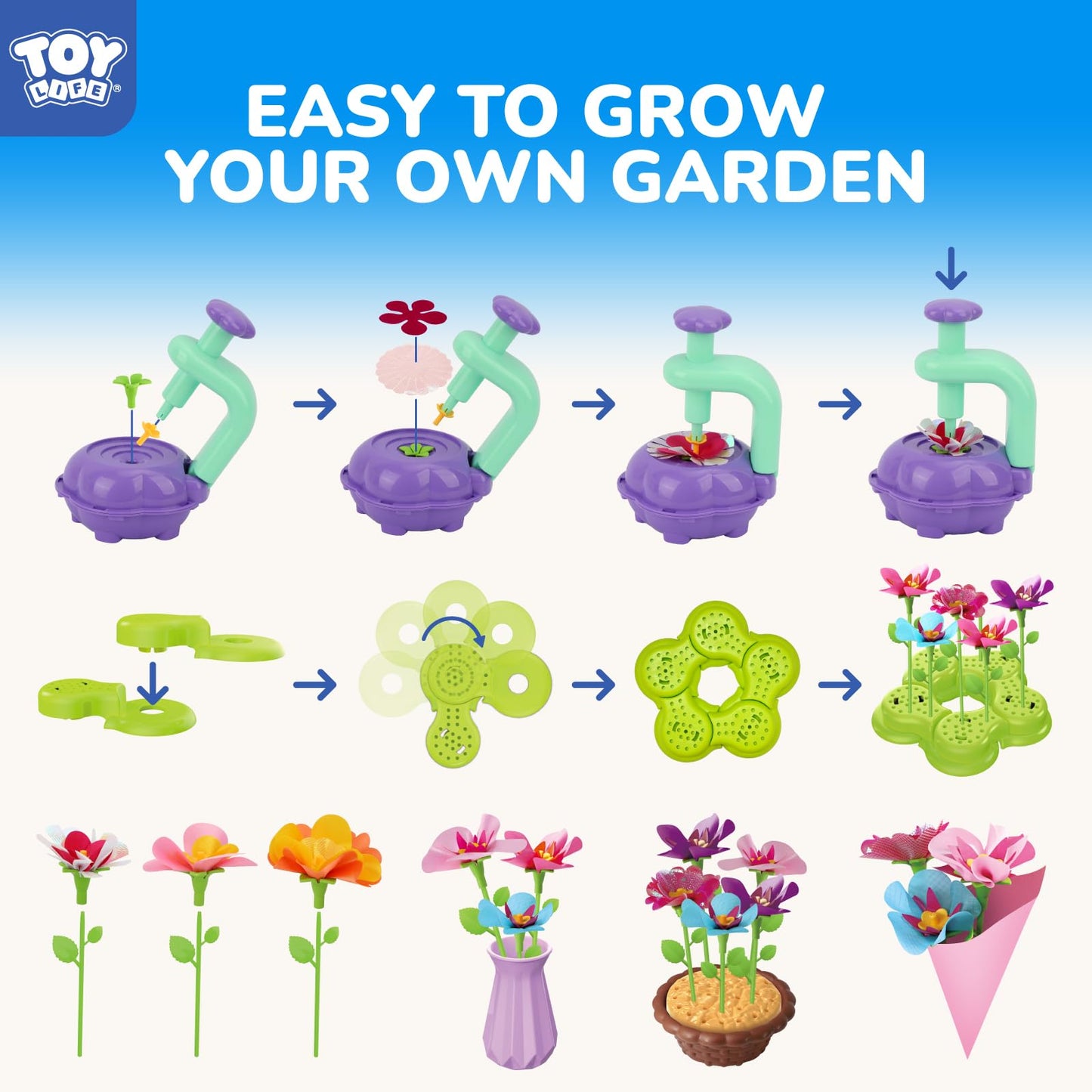 TOY Life DIY Flower Bouquet Making Kit for Girls: Creative Fabric Flower Craft Kit for Kids Age 4-8, Birthday Valentines Educational Gift for Kids Age 5 6 7