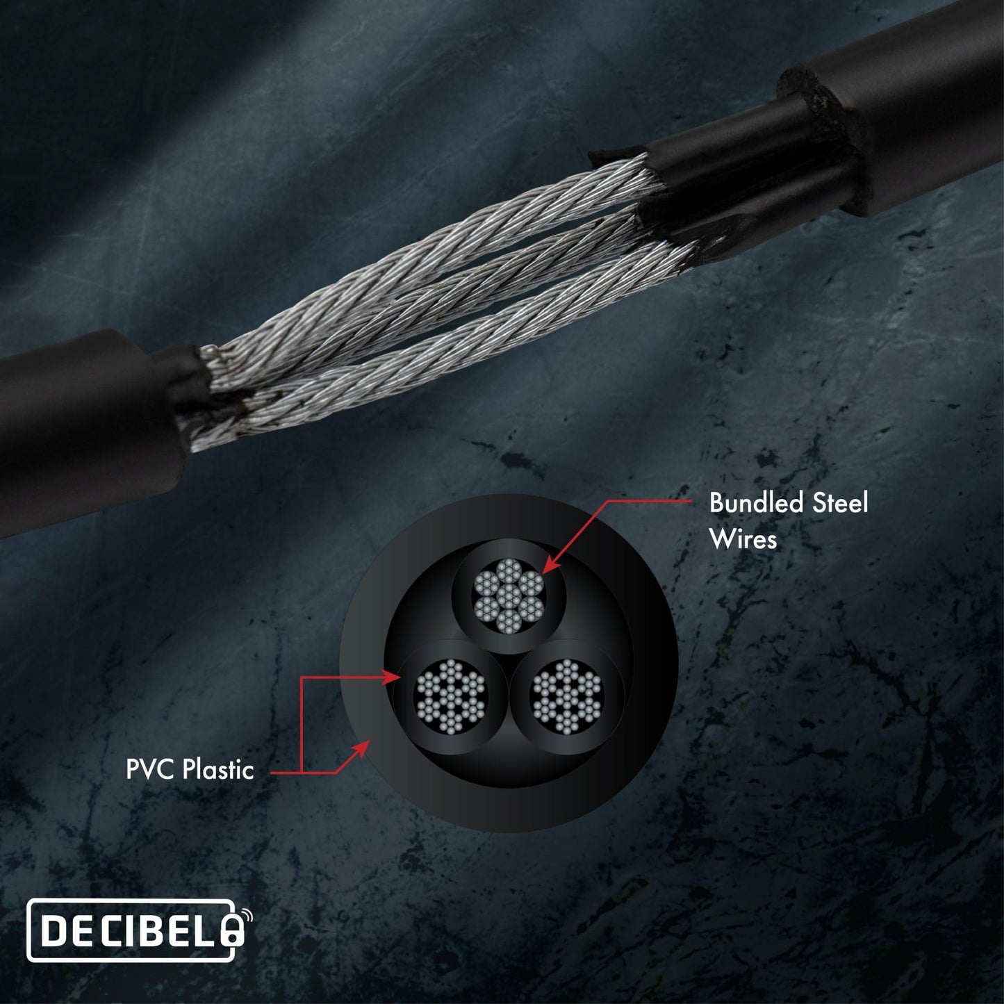 Decibel 15ft Cable Lock with 100dB Alarm, Security Cable and Bike Lock Cable for Outdoor Gear & Power Tools