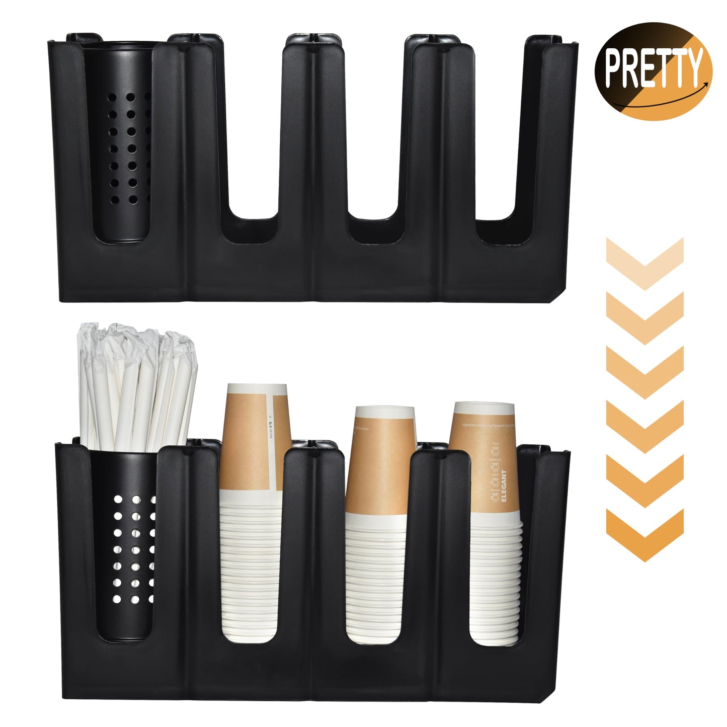 Cup Holder Lid Dispenser with Straw Organizer,4 Compartment 7 Adjusting,Cup Storage Organizer for Breakroom Countertop Coffee Station Bar Restaurant