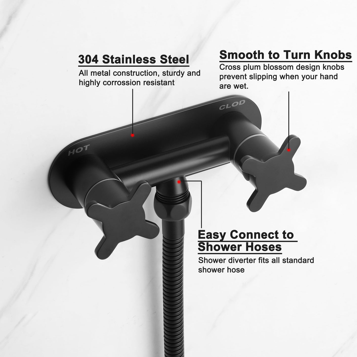 Senhozi All Metal RV Shower Faucet Matte Black, Stainless Steel Camper Replacement, 4 Inch for Indoor and Outdoor Shower