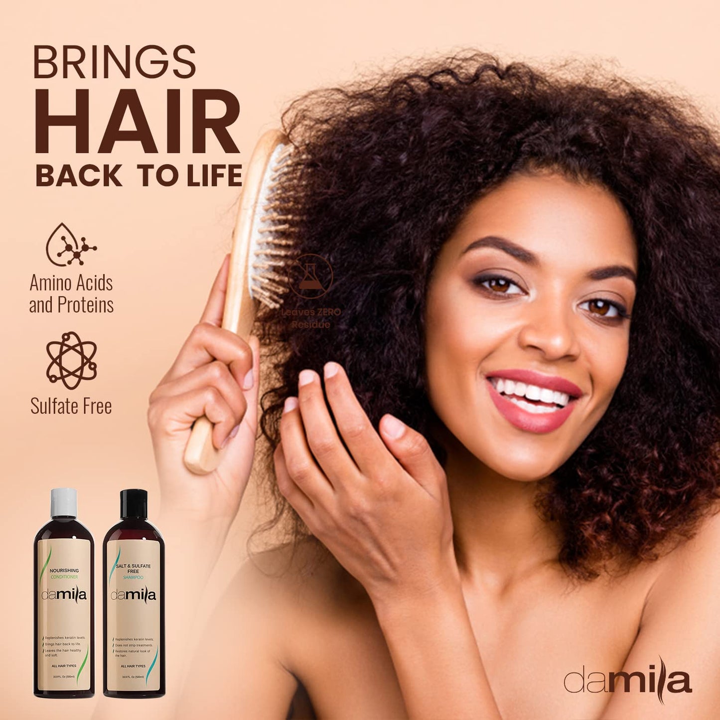 Damila Salt & Sulfate Free Shampoo & Conditioner for Keratin and Color Treated Hair - Professional Keratin Value Pack for Damaged, Frizzy, Curly, Dry & Thin Hair - Shampoo Sin Sal - 33.8 Fl Oz
