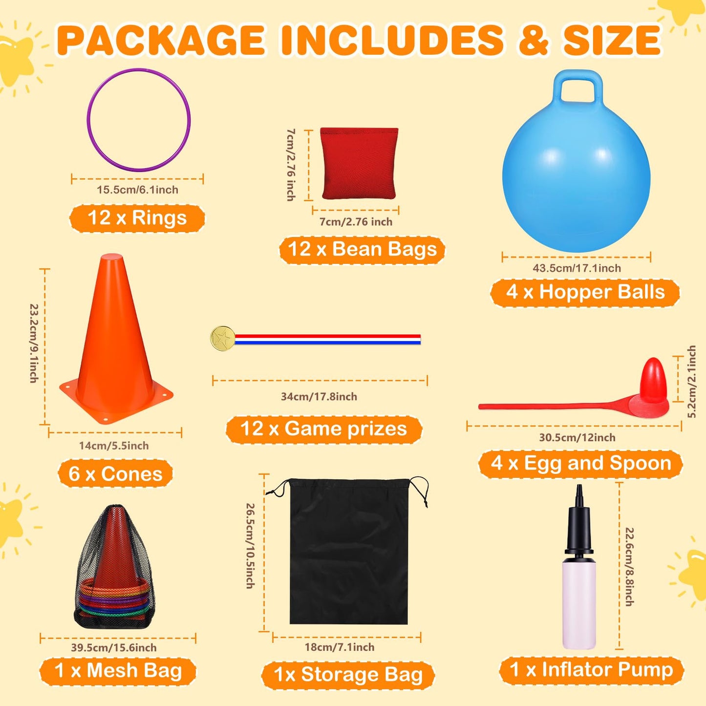 CWLAKON Outdoor Carnival Games 53Pcs, Hopper Balls for Kids, Soft Plastic Cones Bean Bags Ring Toss Game, Egg Spoon Relay Race, Outside Lawn Yard Backyard Field Day Birthday Party Family Reunion Game